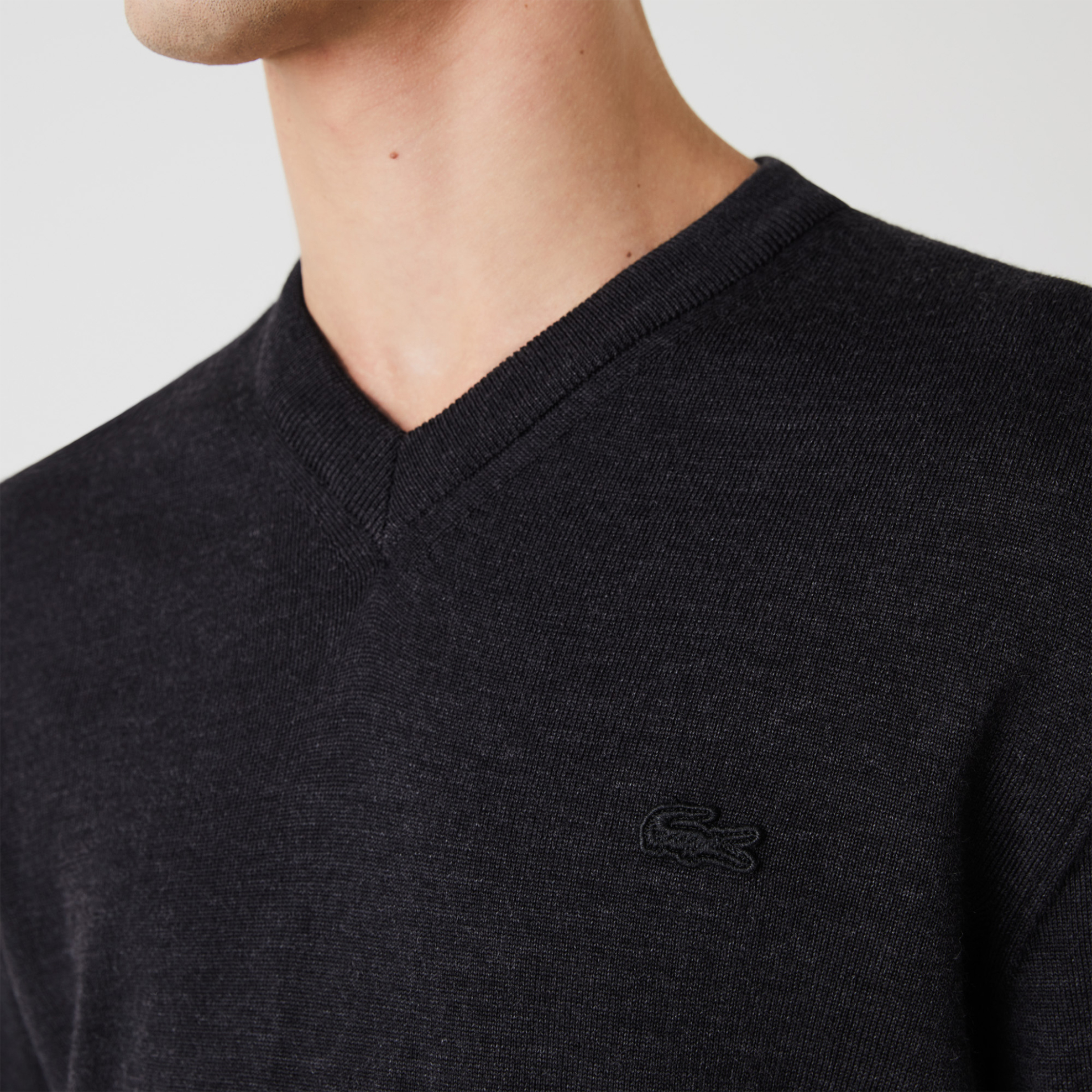 Lacoste ανδρική πλεκτή μπλούζα με κεντημένο λογότυπο - AH1990 Μαύρο φωτογραφία