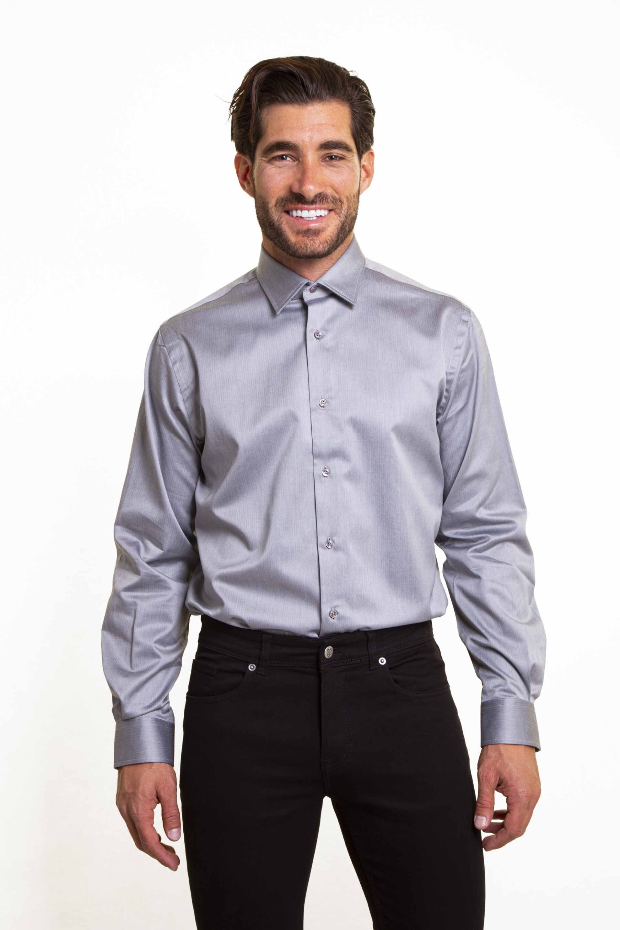 The Bostonians ανδρικό πουκάμισο μονόχρωμο με κεντημένο λογότυπο - AMP2143 Γκρι