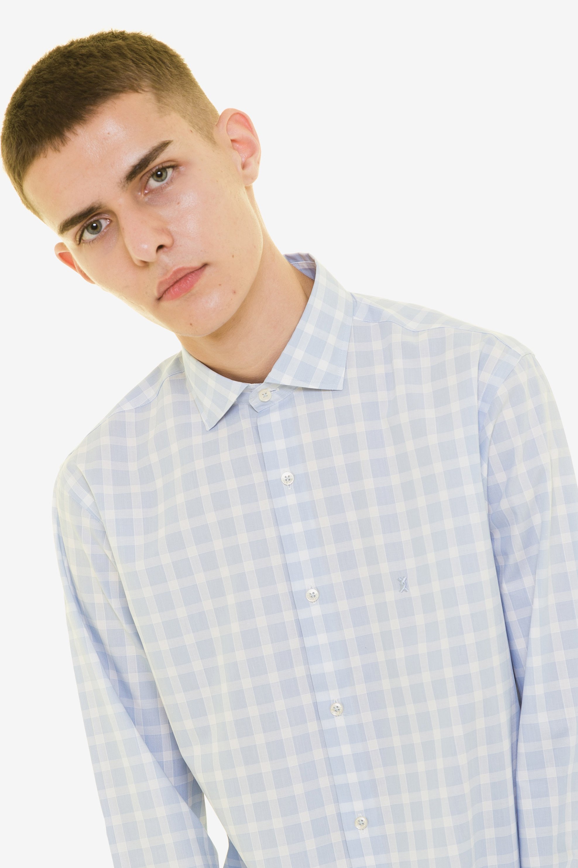 THE BOSTONIANS The Bostonians ανδρικό πουκάμισο καρό με κεντημένο λογότυπο - ANCH7865 Denim Blue Ανοιχτό