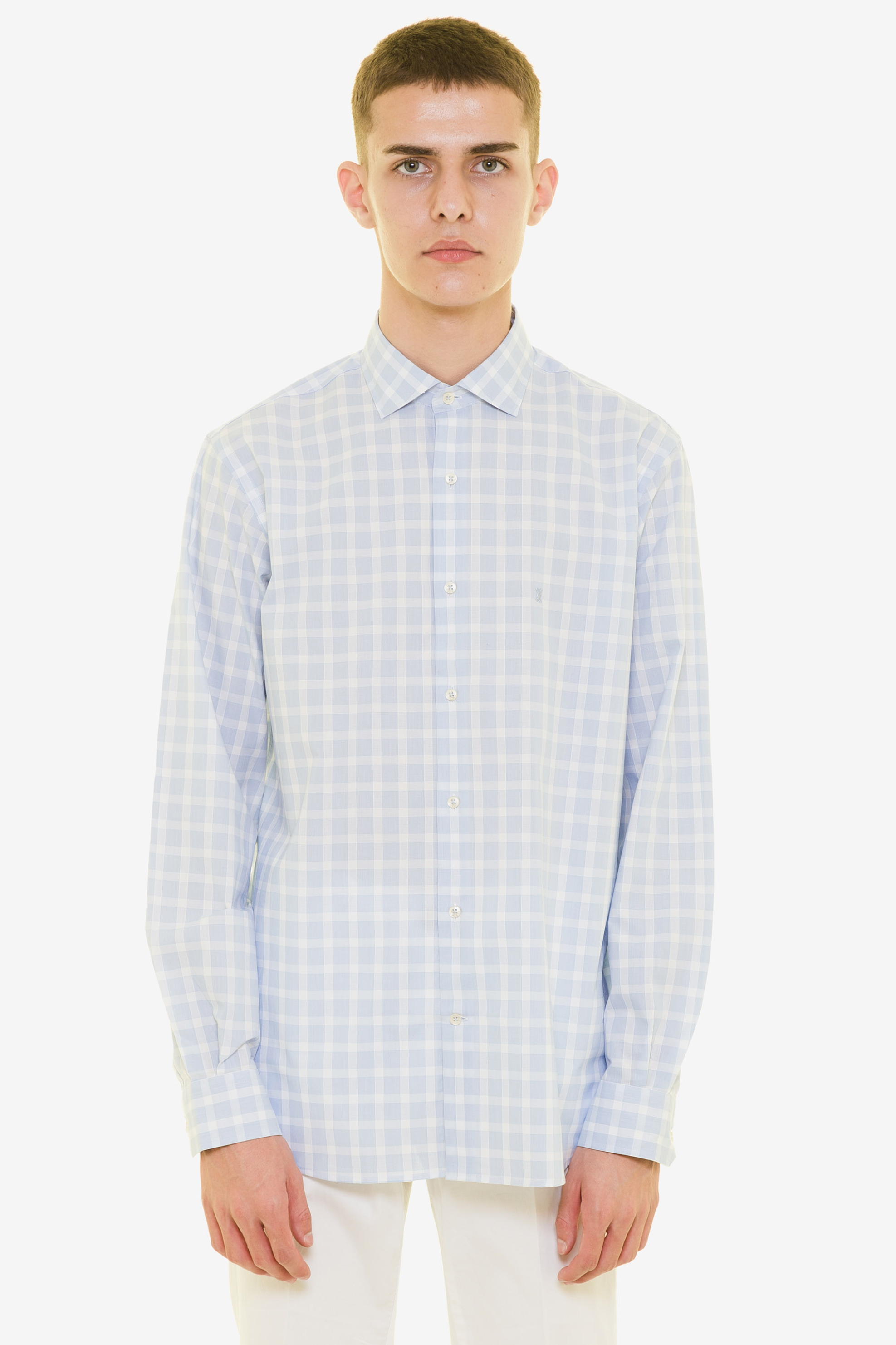 The Bostonians ανδρικό πουκάμισο καρό με κεντημένο λογότυπο - ANCH7865 Denim Blue Ανοιχτό φωτογραφία