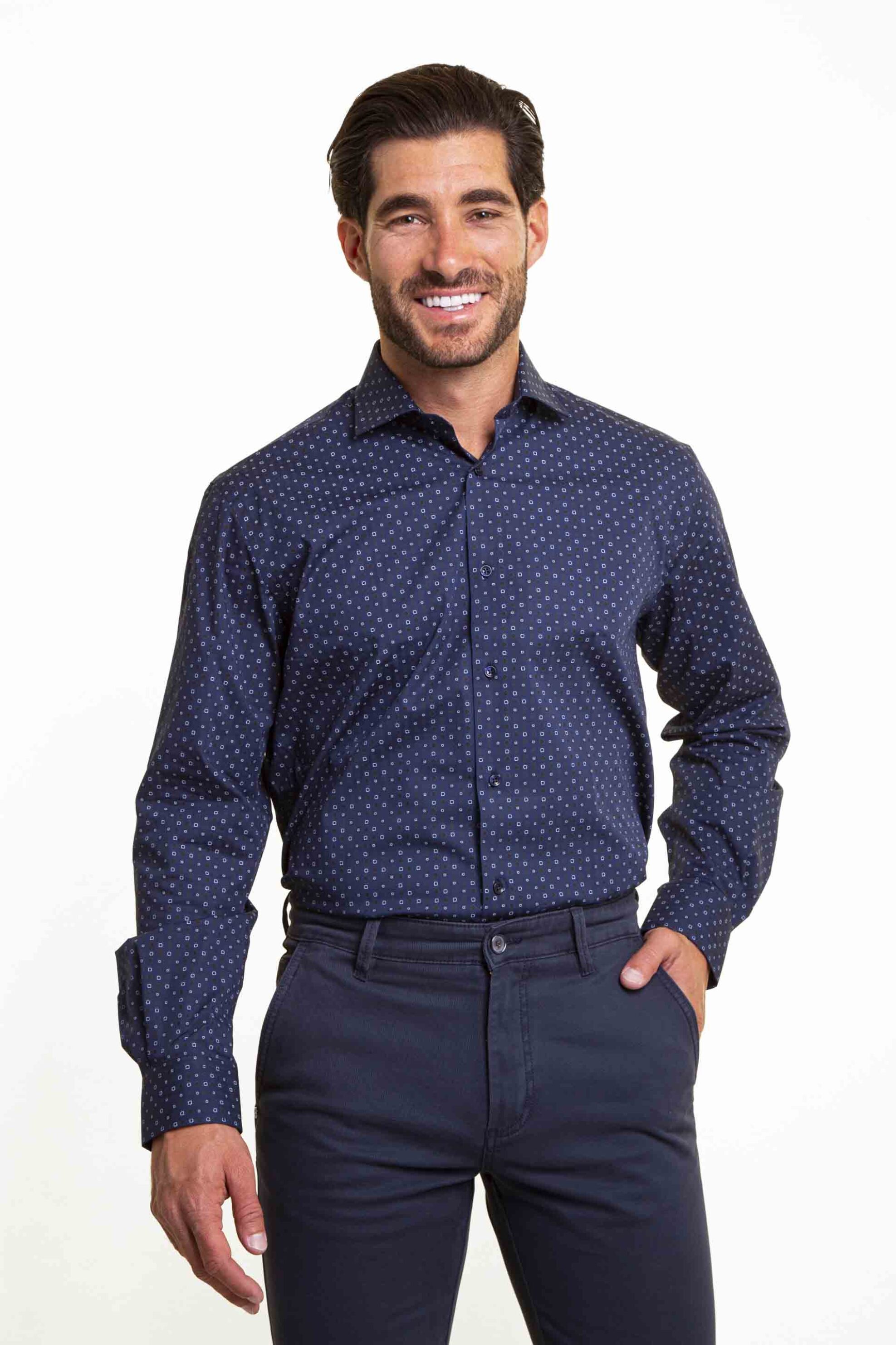 THE BOSTONIANS The Bostonians ανδρικό πουκάμισο με μικροσχέδιο Custom Fit - ANP2247 Μπλε Σκούρο