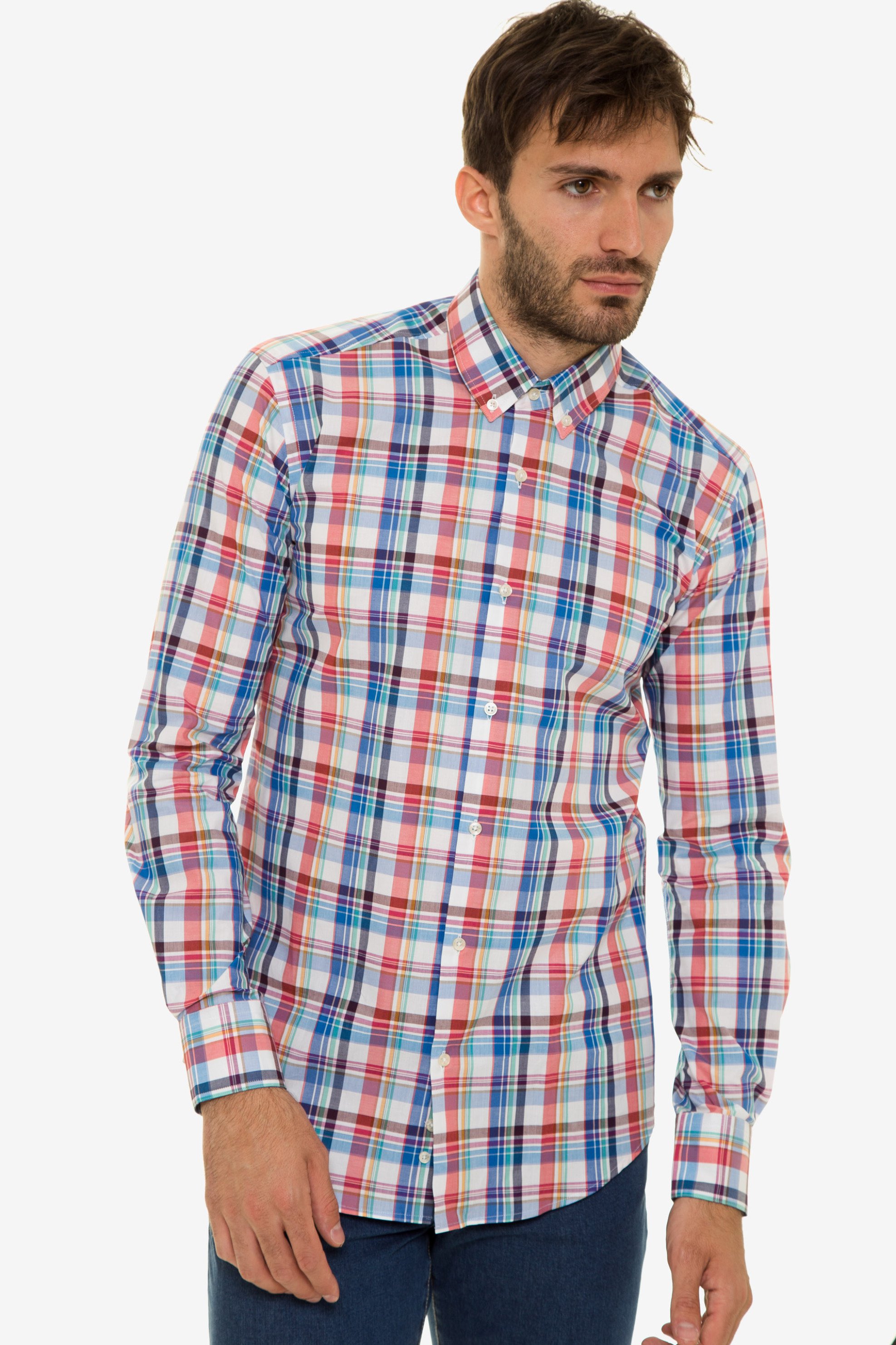 The Bostonians ανδρικό πουκάμισο καρό με στρογγυλεμένο στρίφωμα (sizes 39-46) - AYCH7534 Κόκκινο