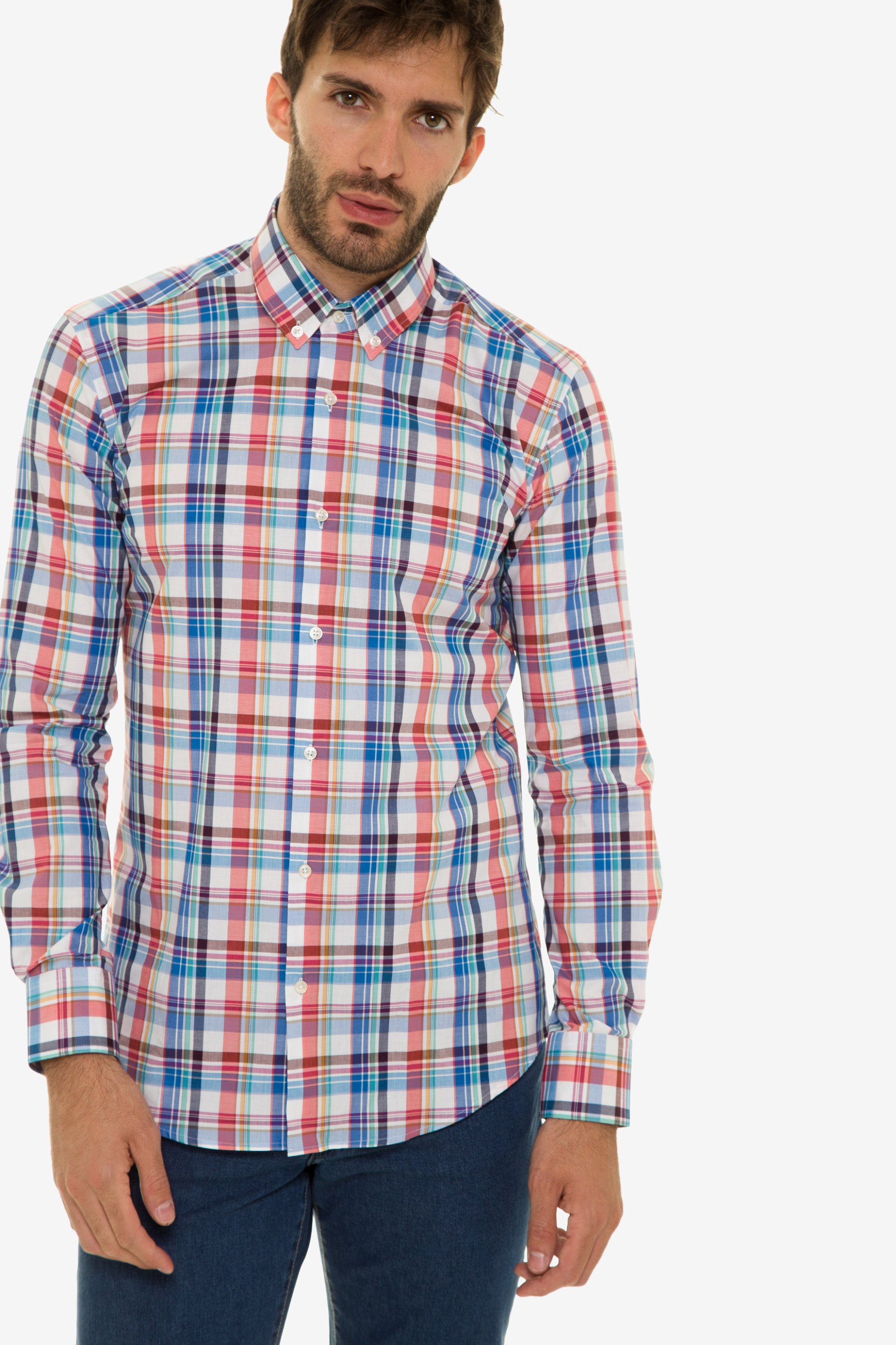 The Bostonians ανδρικό πουκάμισο καρό με στρογγυλεμένο στρίφωμα (sizes 39-46) - AYCH7534 Κόκκινο φωτογραφία