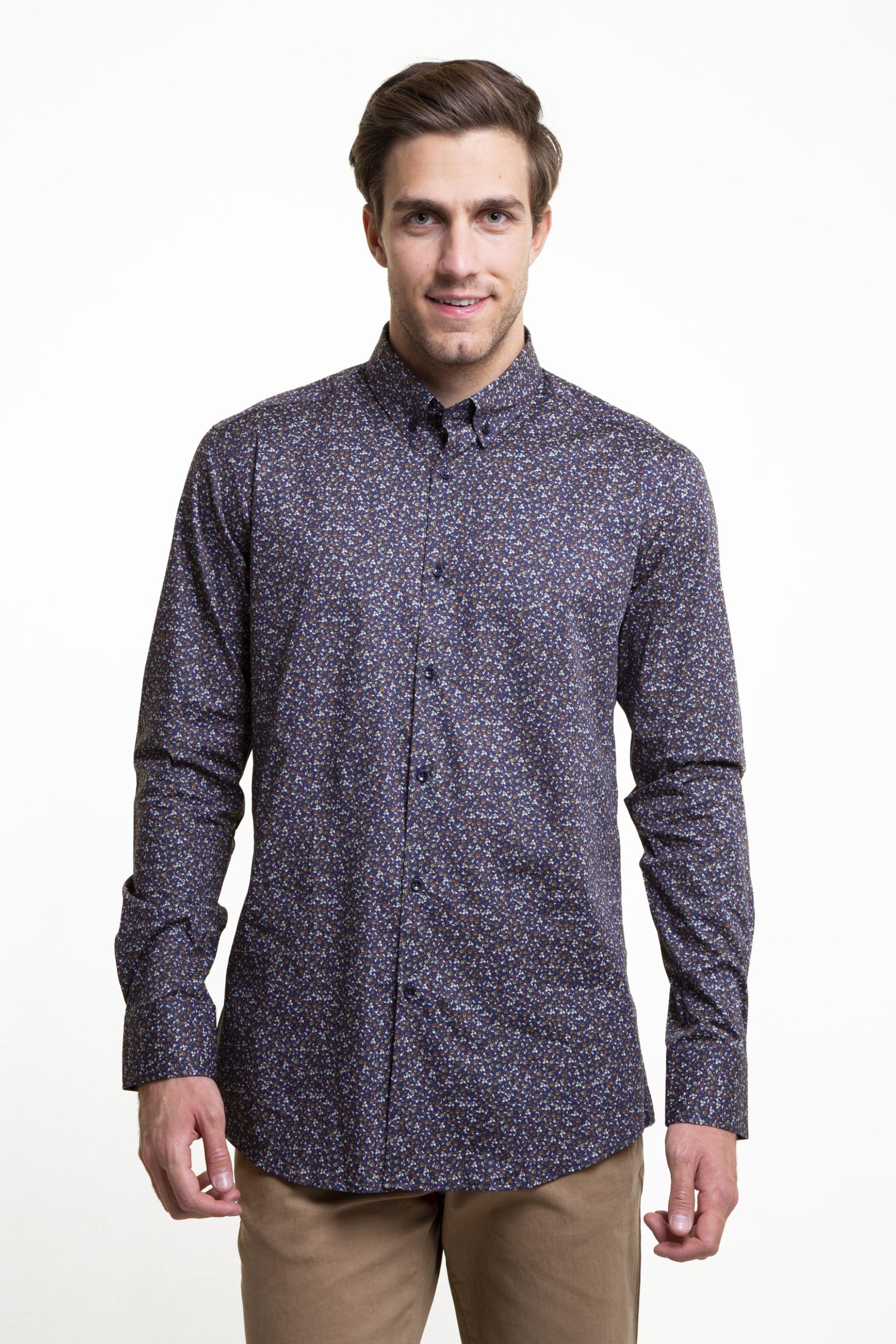 THE BOSTONIANS The Bostonians ανδρικό πουκάμισο με all-over floral print και γιακά button-down - AYP2071 Σκούρο Μπλε