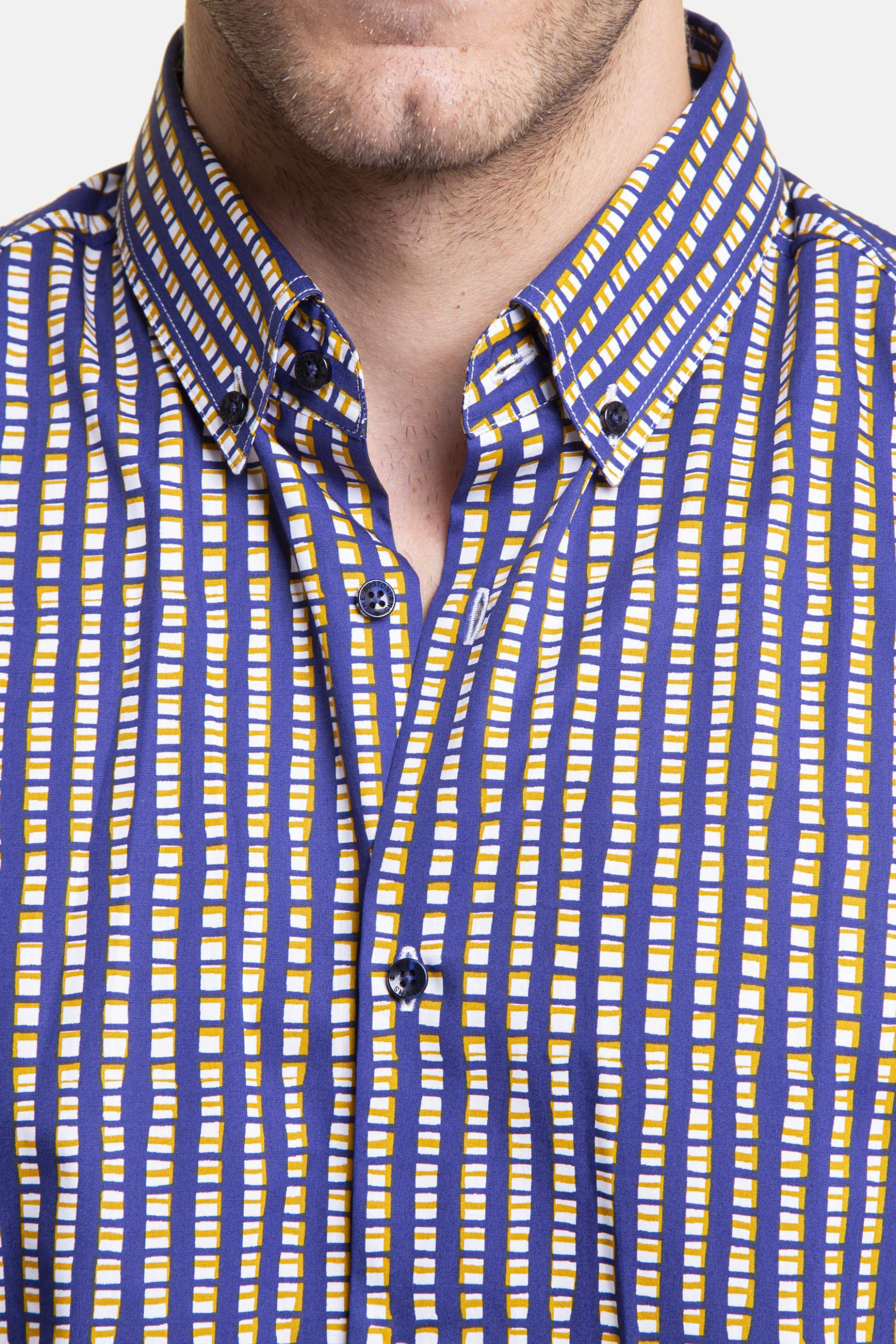 The Bostonians ανδρικό βαμβακερό πουκάμισο με καρό σχέδιο και κουμπί πίσω στον γιακά - AYP2140 Μπλε Σκούρο φωτογραφία