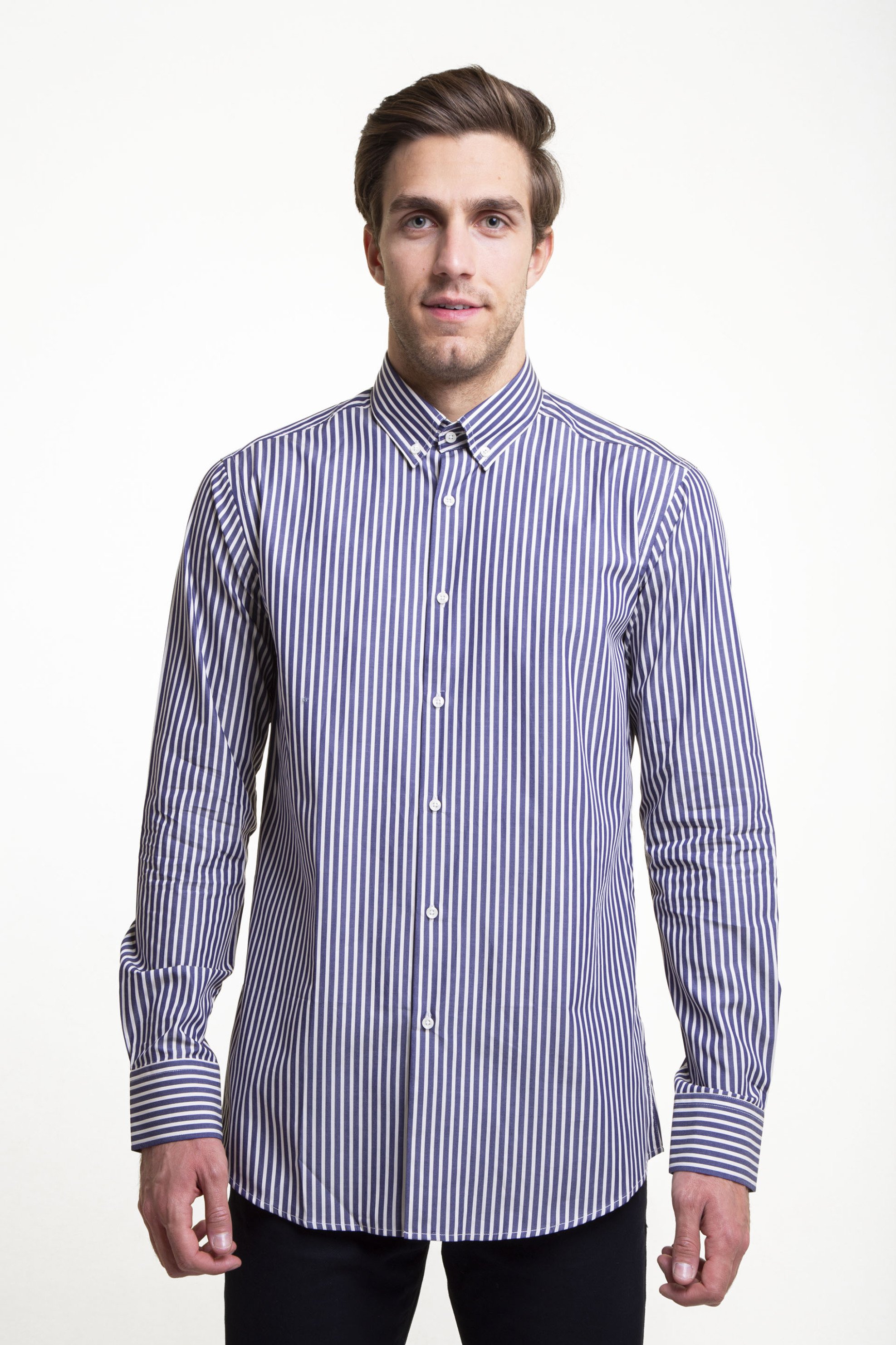 The Bostonians ανδρικό πουκάμισο με ριγέ σχέδιο και γιακά button-down - AYS4689 Λευκό - Μπλε