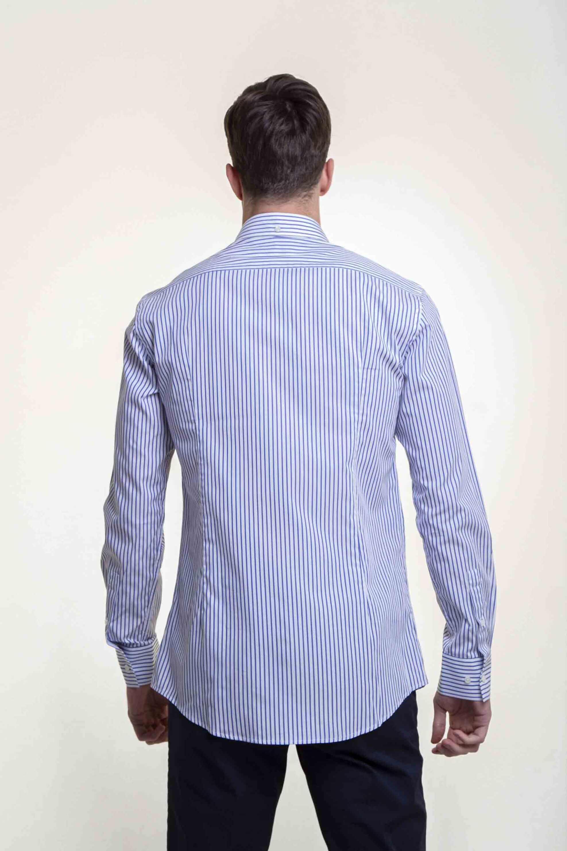 The Bostonians Ανδρικό Πουκάμισο Button Down με Ριγέ Σχέδιο Και Κεντημένο Λογότυπο Στο Μανίκι - Ays4720 Μπλε