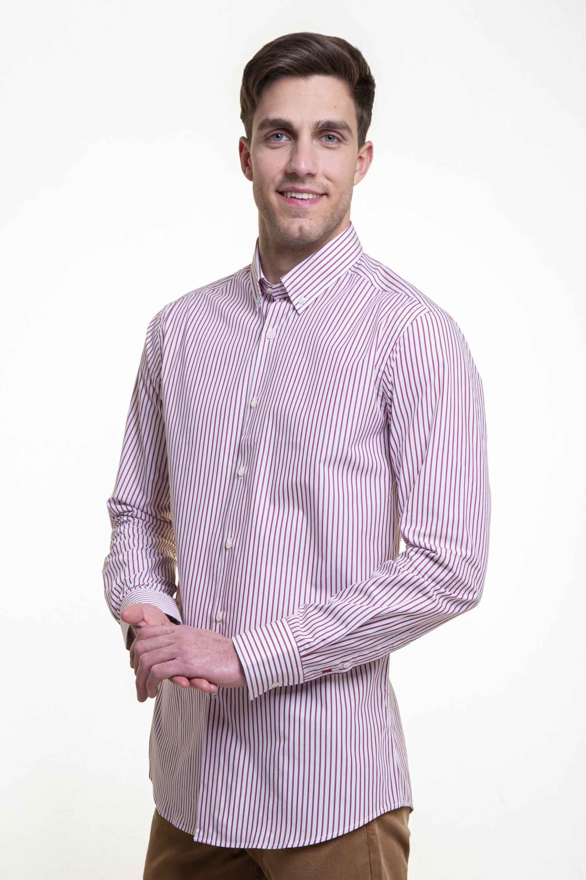 The Bostonians ανδρικό πουκάμισο button down με ριγέ σχέδιο και κεντημένο λογότυπο στο μανίκι - AYS4720 Μπλε