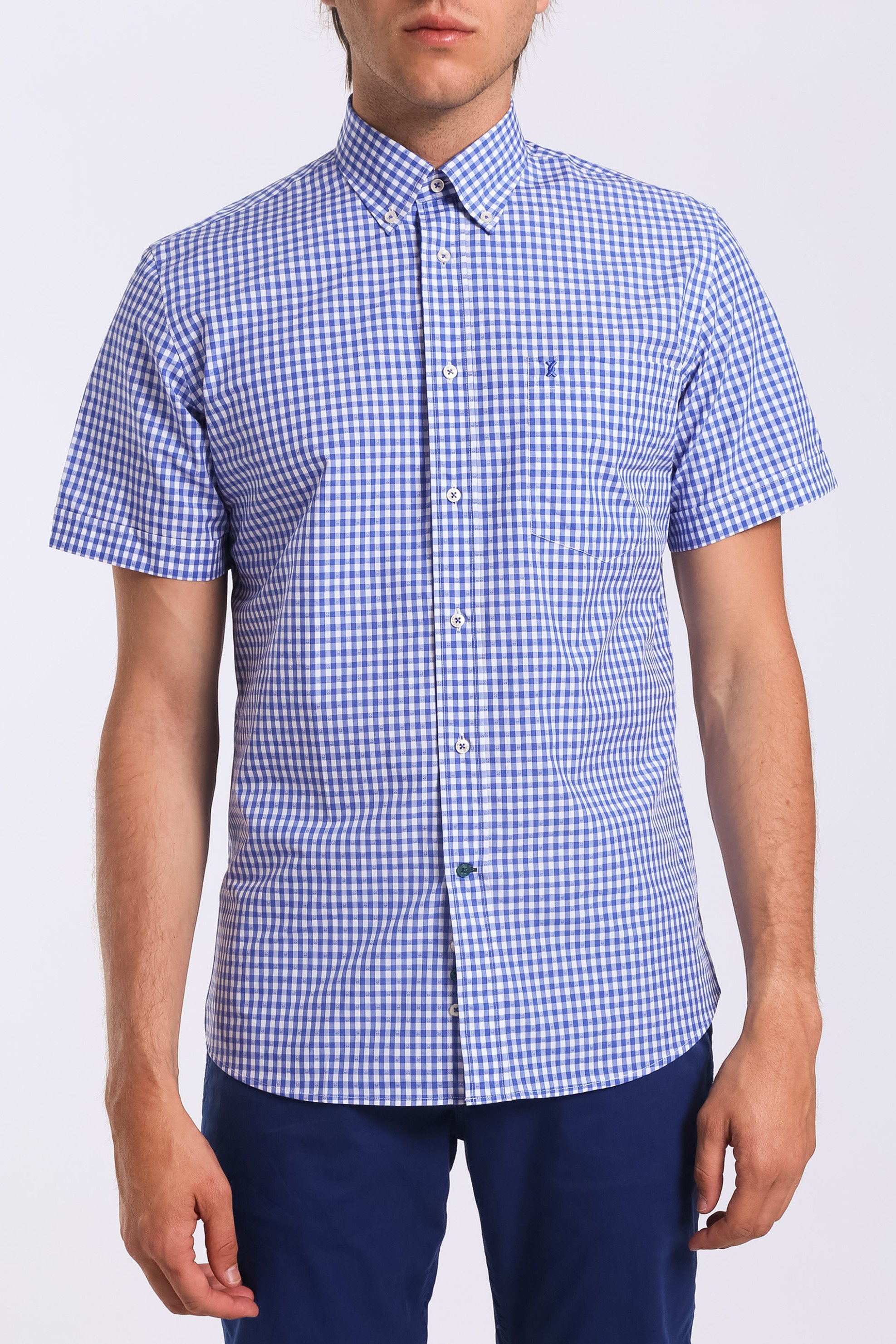 The Bostonians ανδρικό κοντομάνικο καρό πουκάμισο - BAP1103 Μπλε Σκούρο