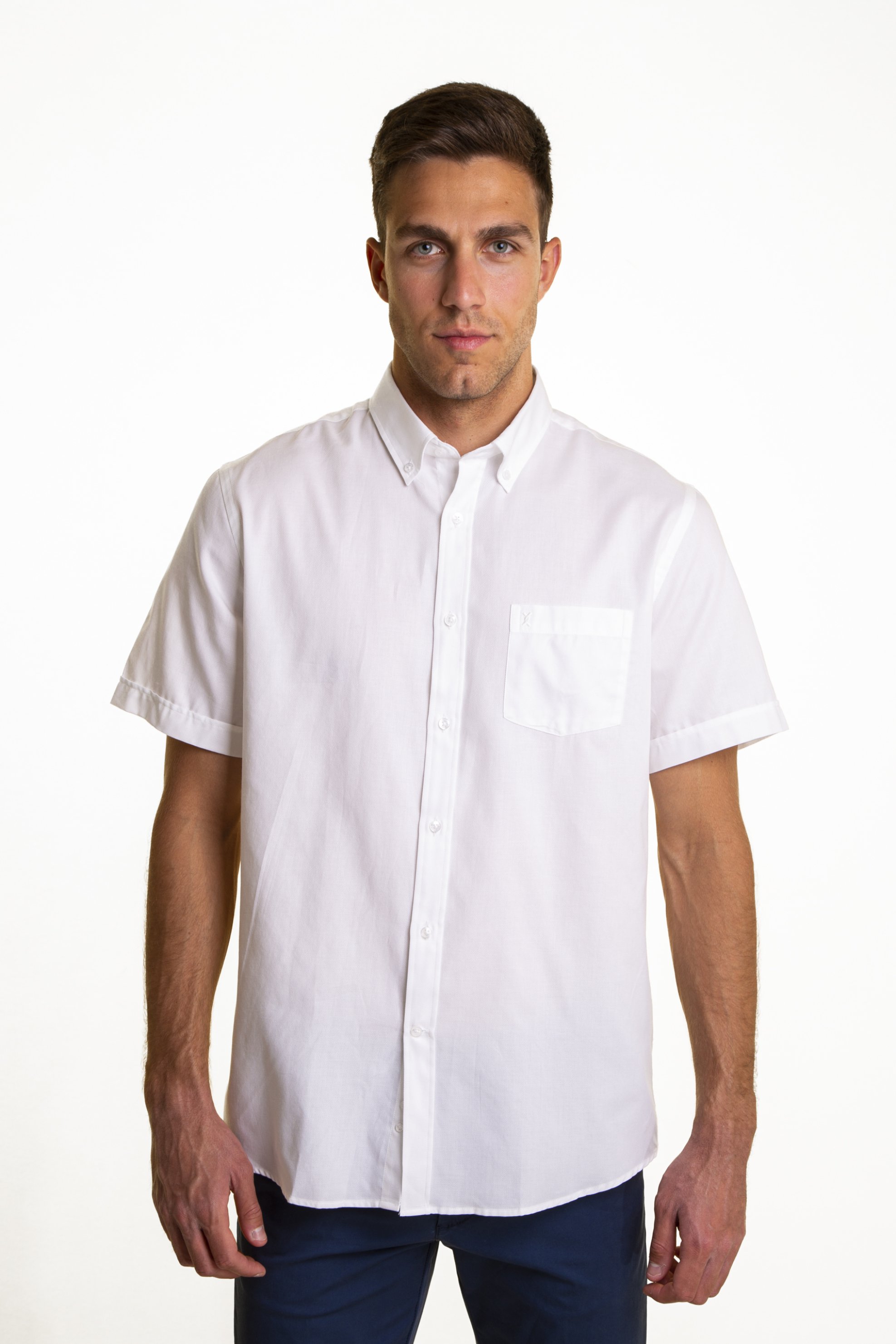 The Bostonians ανδρικό κοντομάνικο πουκάμισο button down μονόχρωμο με απλικέ τσέπη και logo - BAP2007 Λευκό