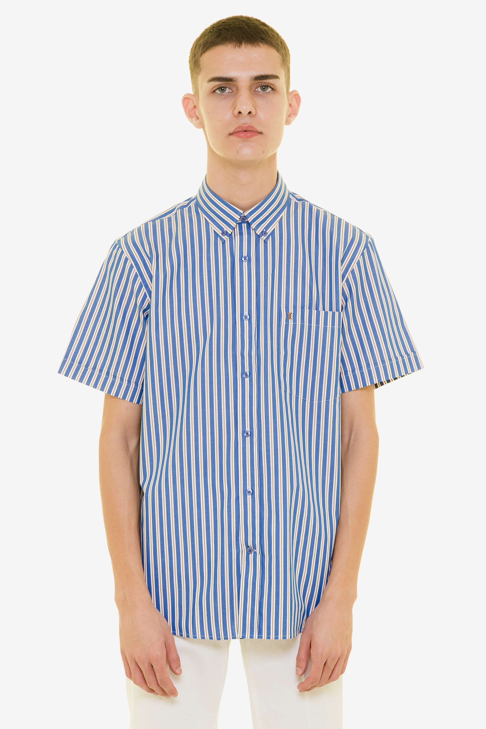 The Bostonians ανδρικό κοντομάνικο πουκάμισο με ριγέ σχέδιο - BAS4533 Μπλε φωτογραφία