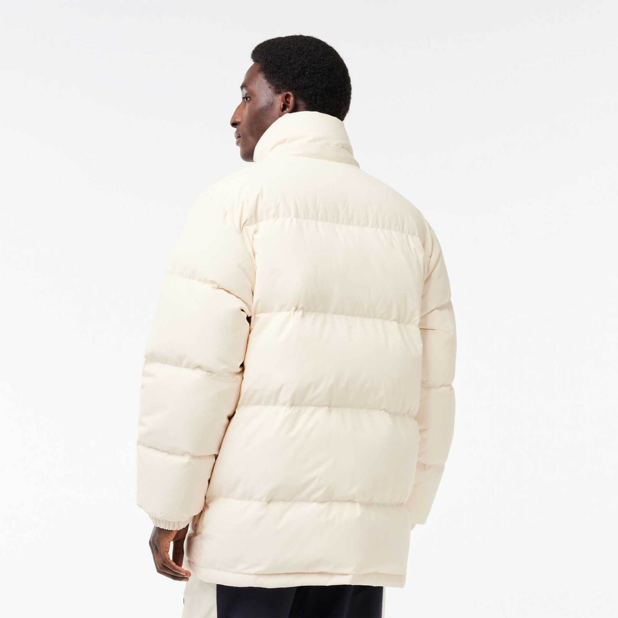 Lacoste Ανδρικό Μακρύ Puffer Μπουφάν Μονόχρωμο με Αποσπώμενη Κουκούλα Και Κεντημένο Λογότυπο - Bh1583 Κρέμ