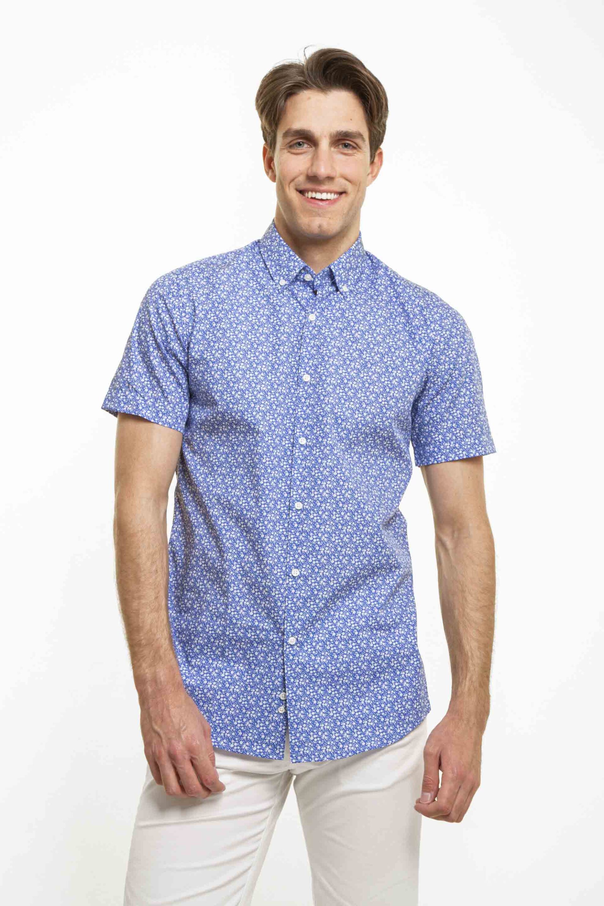 The Bostonians ανδρικό κοντομάνικο πουκάμισο button down με all-over print - BYP2223 Μπλε