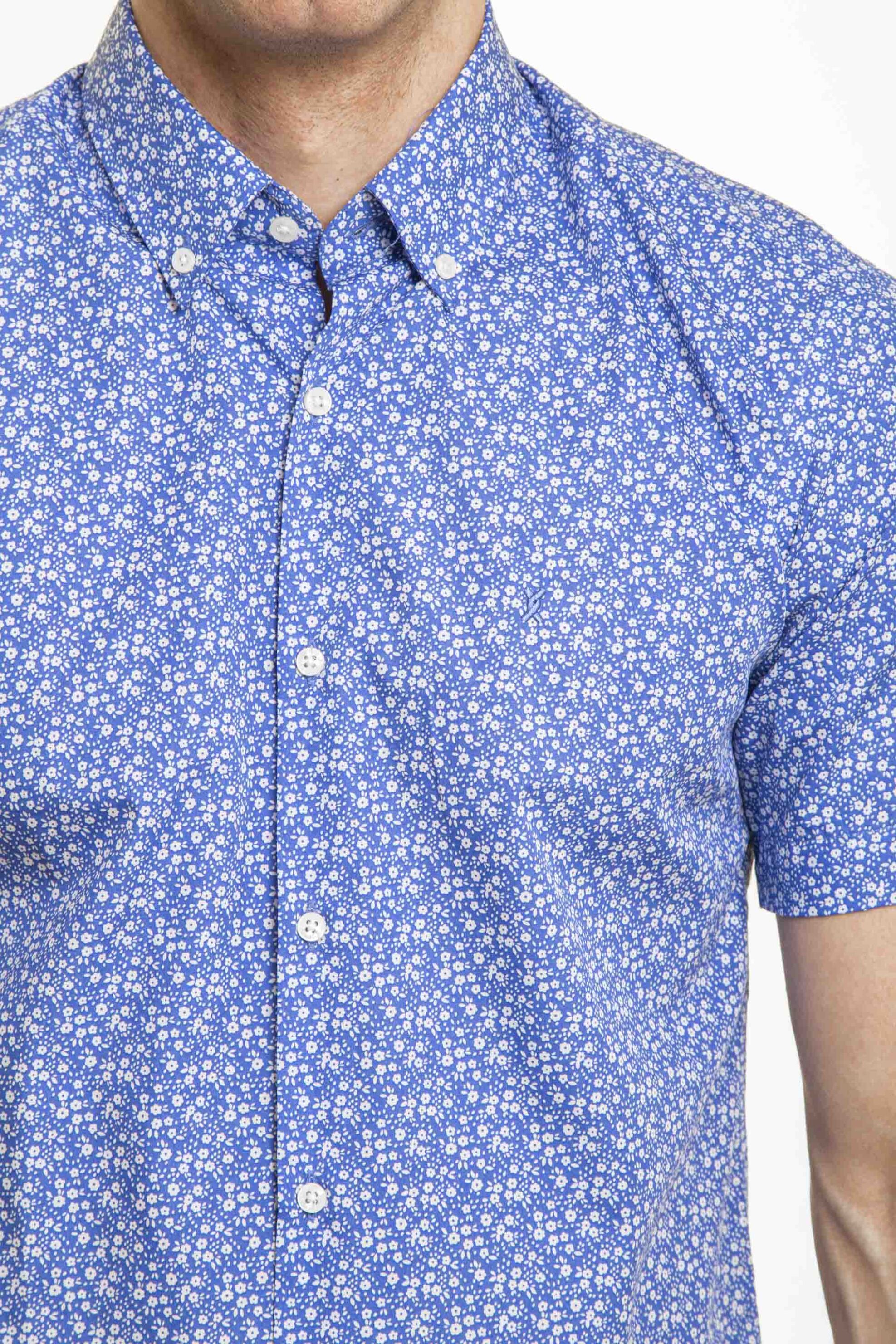 The Bostonians ανδρικό κοντομάνικο πουκάμισο button down με all-over print - BYP2223 Μπλε φωτογραφία