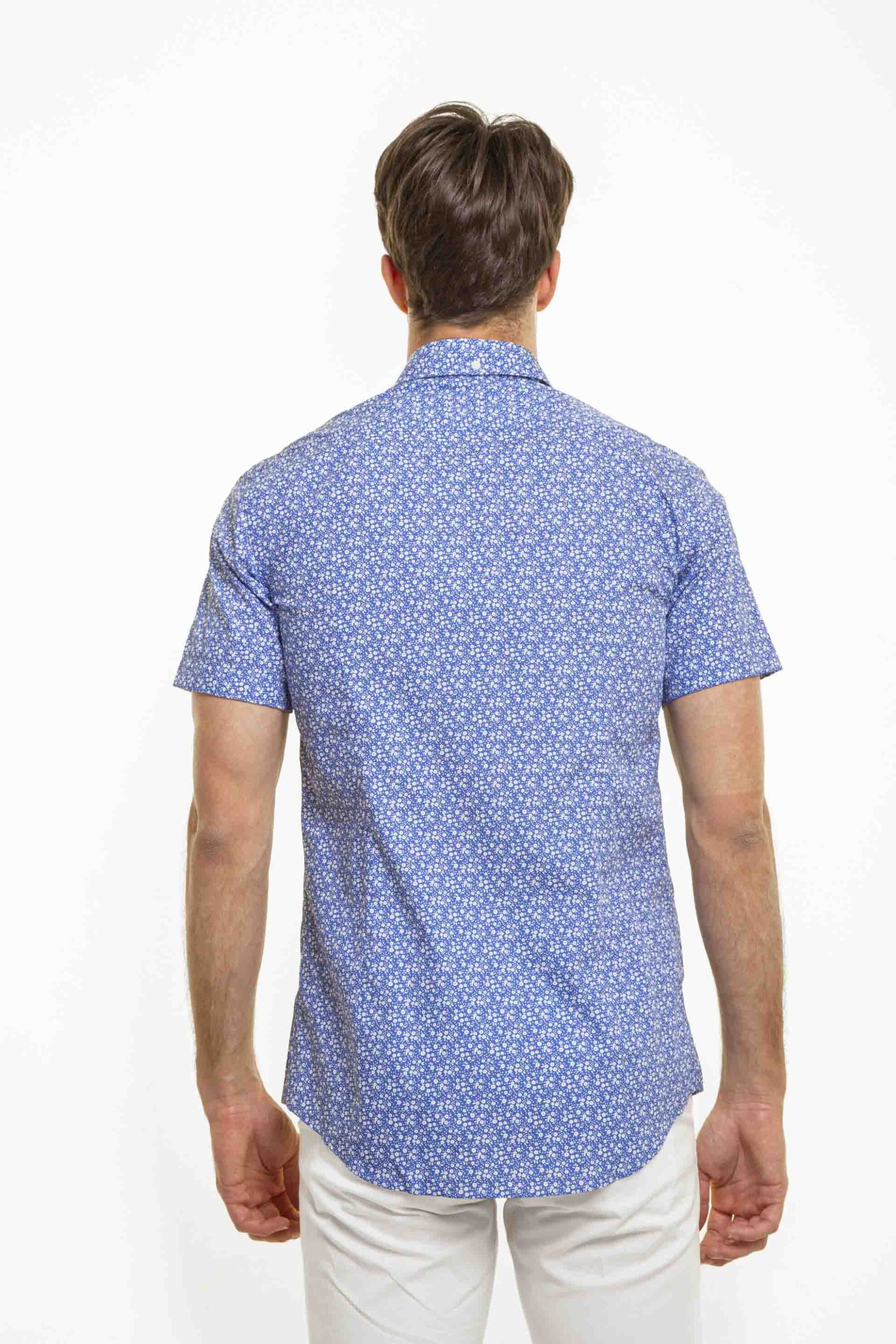 The Bostonians Ανδρικό Κοντομάνικο Πουκάμισο Button Down με All-Over Print - Byp2223 Μπλε