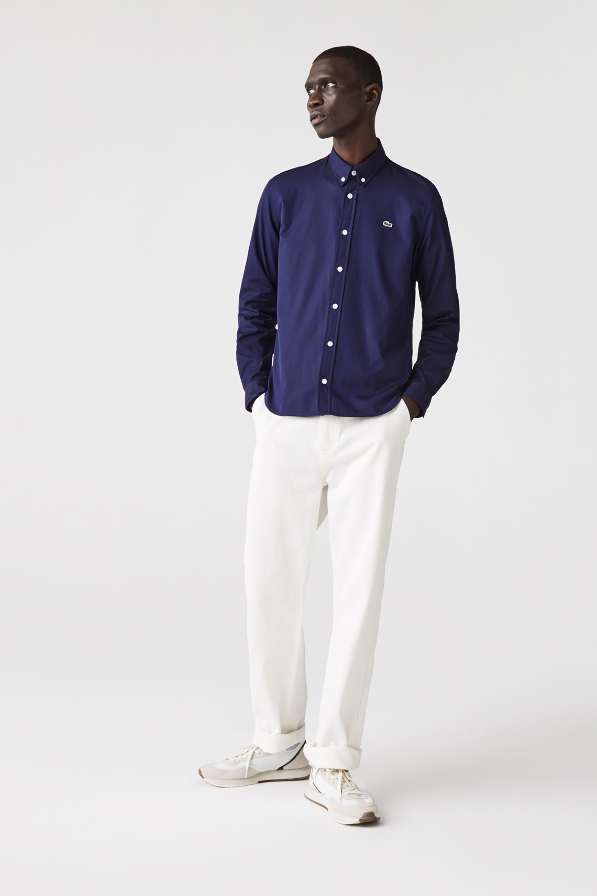 Lacoste ανδρικό button down πουκάμισο Slim Fit - CH1843 Μπλε Σκούρο