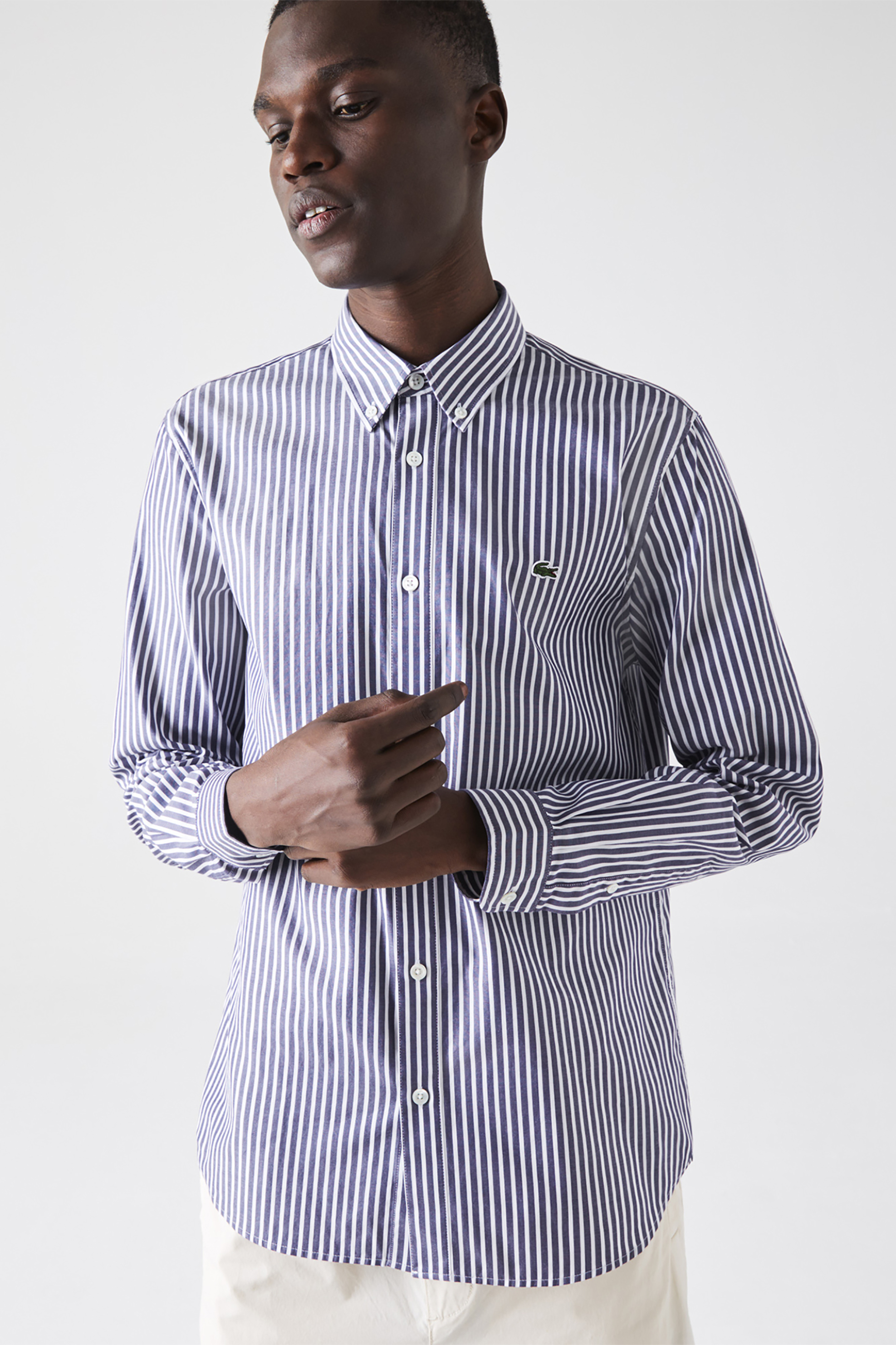 LACOSTE Lacoste ανδρικό ριγέ πουκάμισο με μακρύ μανίκι Regular Fit - CH2936 Μπλε Σκούρο