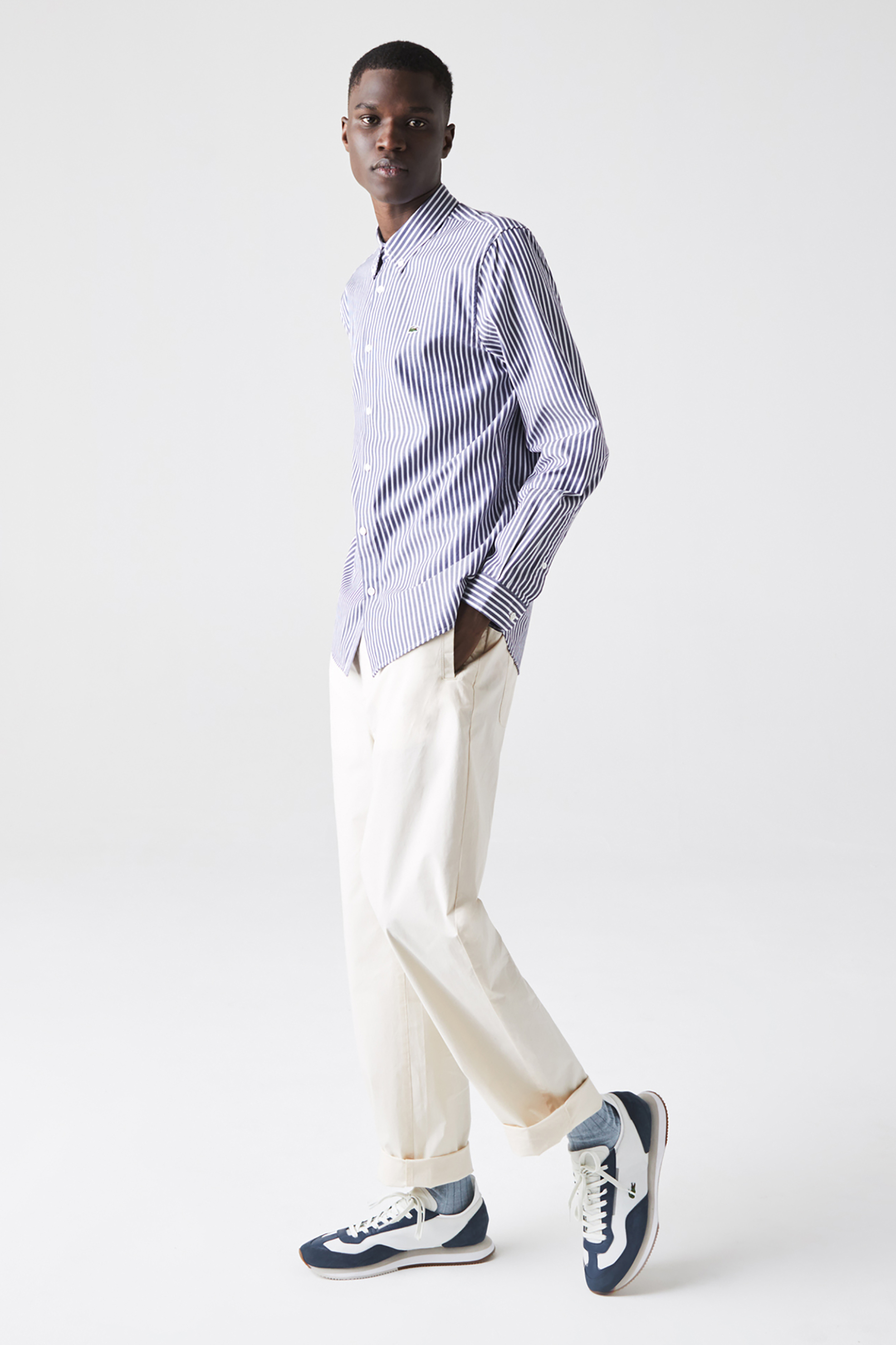 Lacoste ανδρικό ριγέ πουκάμισο με μακρύ μανίκι Regular Fit - CH2936 Μπλε Σκούρο φωτογραφία