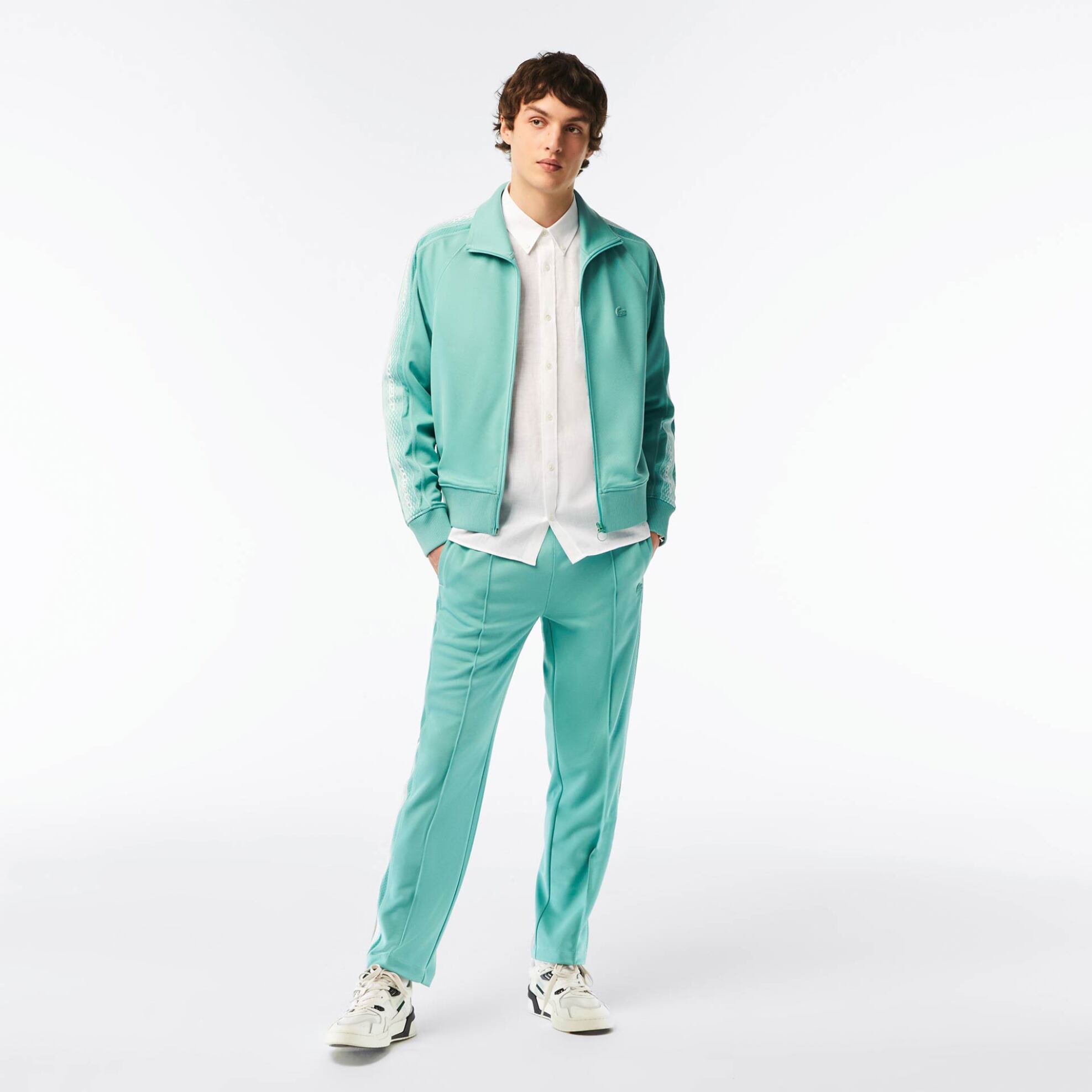 Lacoste ανδρικό λινό πουκάμισο button down με τσέπη και κεντημένο λογότυπο Regular Fit - CH5692 Λευκό φωτογραφία