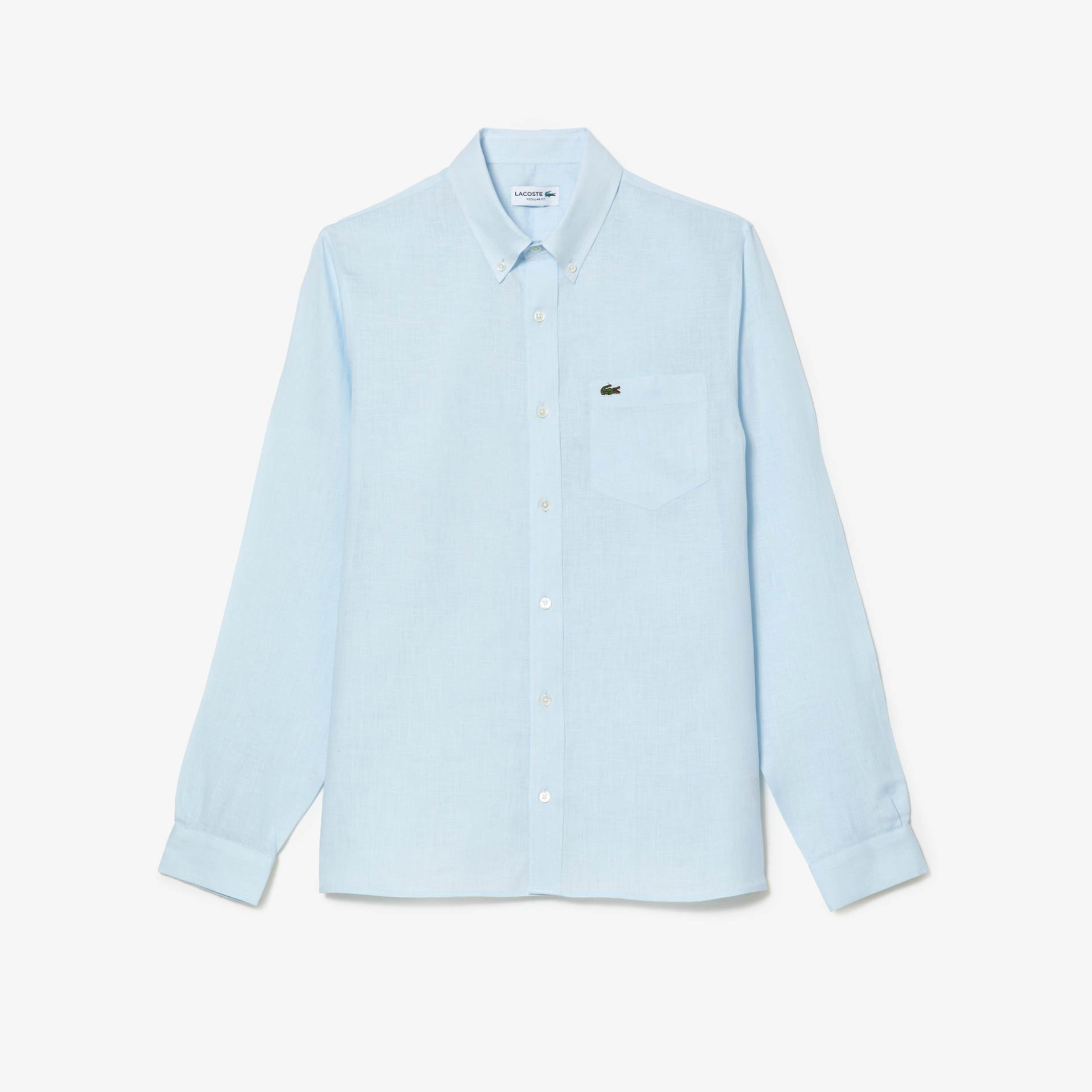 Lacoste Ανδρικό Λινό Πουκάμισο Button Down με Τσέπη Και Κεντημένο Λογότυπο Regular Fit - Ch5692 Σιελ