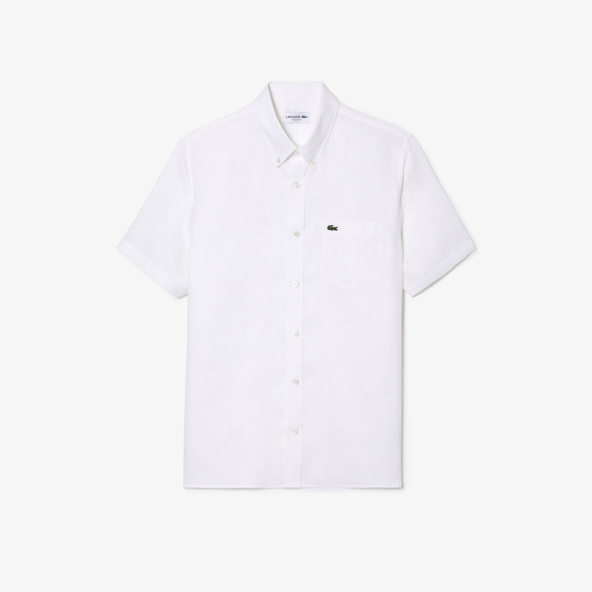 Lacoste Ανδρικό Λινό Πουκάμισο Κοντομάνικο με Τσέπη Και Κεντημένο Λογότυπο Regular Fit - Ch5699 Λευκό