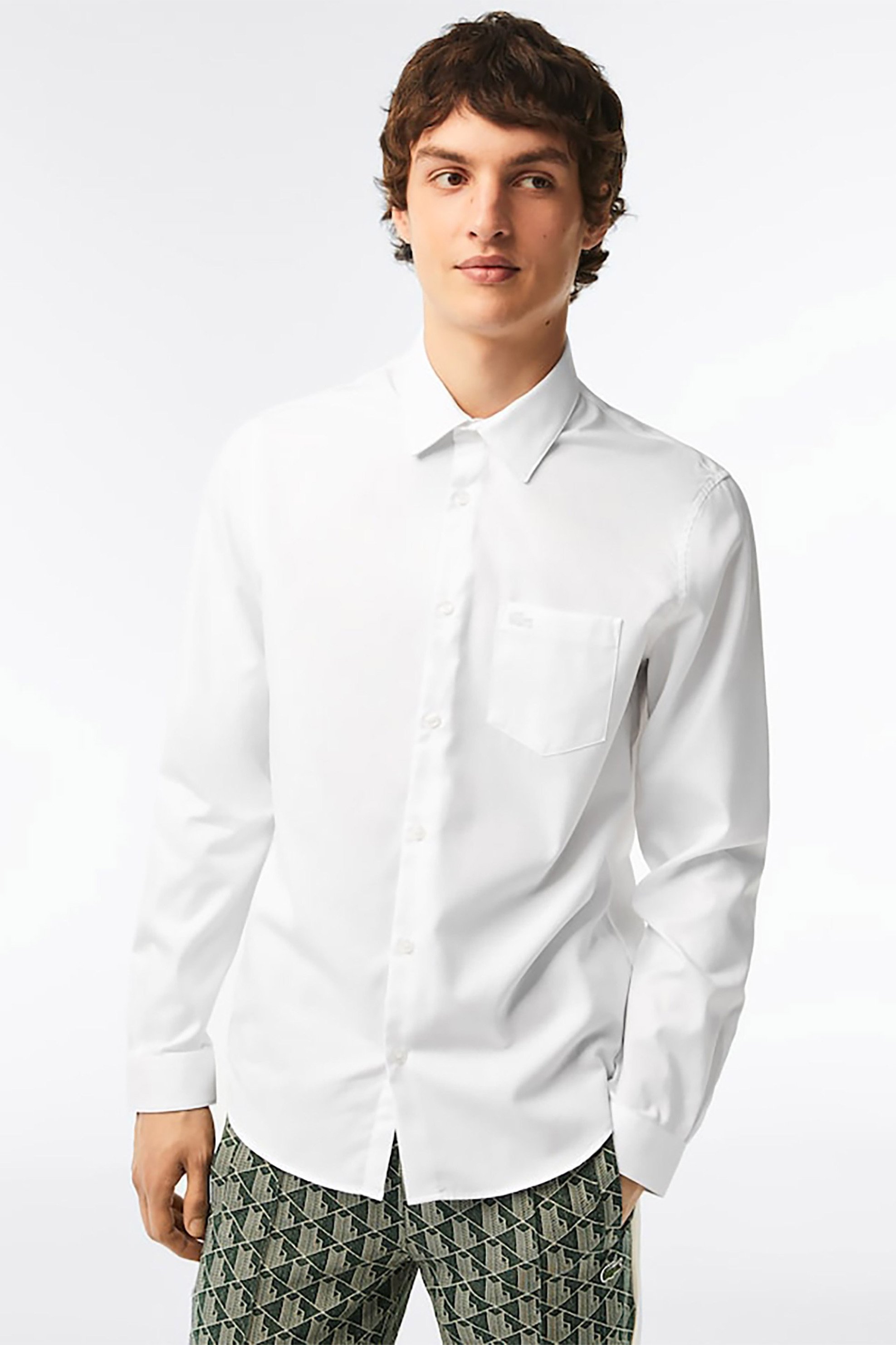 LACOSTE Lacoste ανδρικό πουκάμισο με τσέπη και κεντημένο ton-sur-ton λογότυπο Regular Fit - CH8522 Λευκό