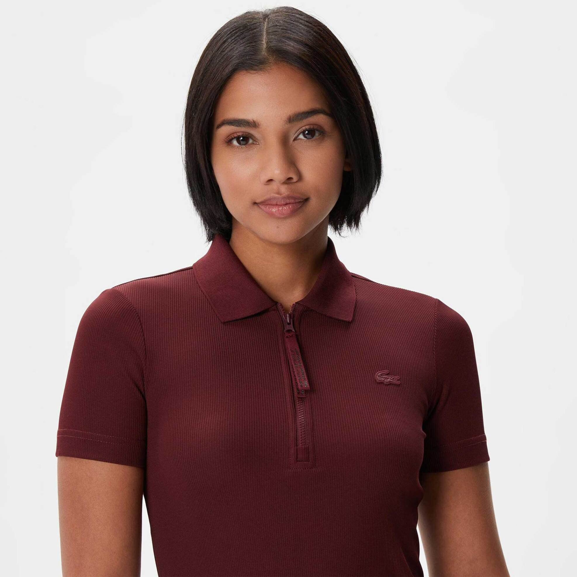 Lacoste γυναικείο mini φόρεμα πόλο μονόχρωμο με κεντημένο λογότυπο Slim Fit - EF3442 Μπορντό
