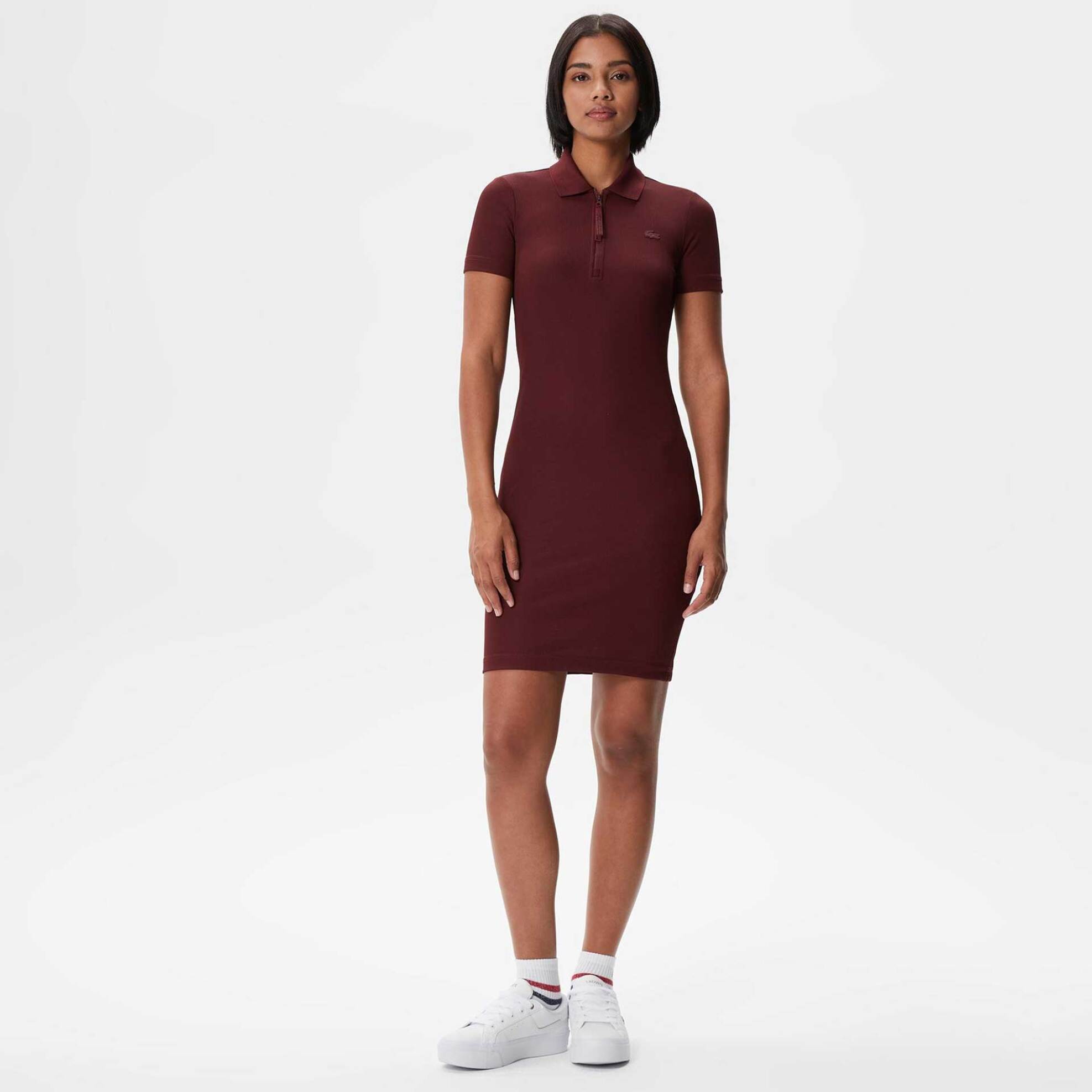 LACOSTE Lacoste γυναικείο mini φόρεμα πόλο μονόχρωμο με κεντημένο λογότυπο Slim Fit - EF3442 Μπορντό - 3