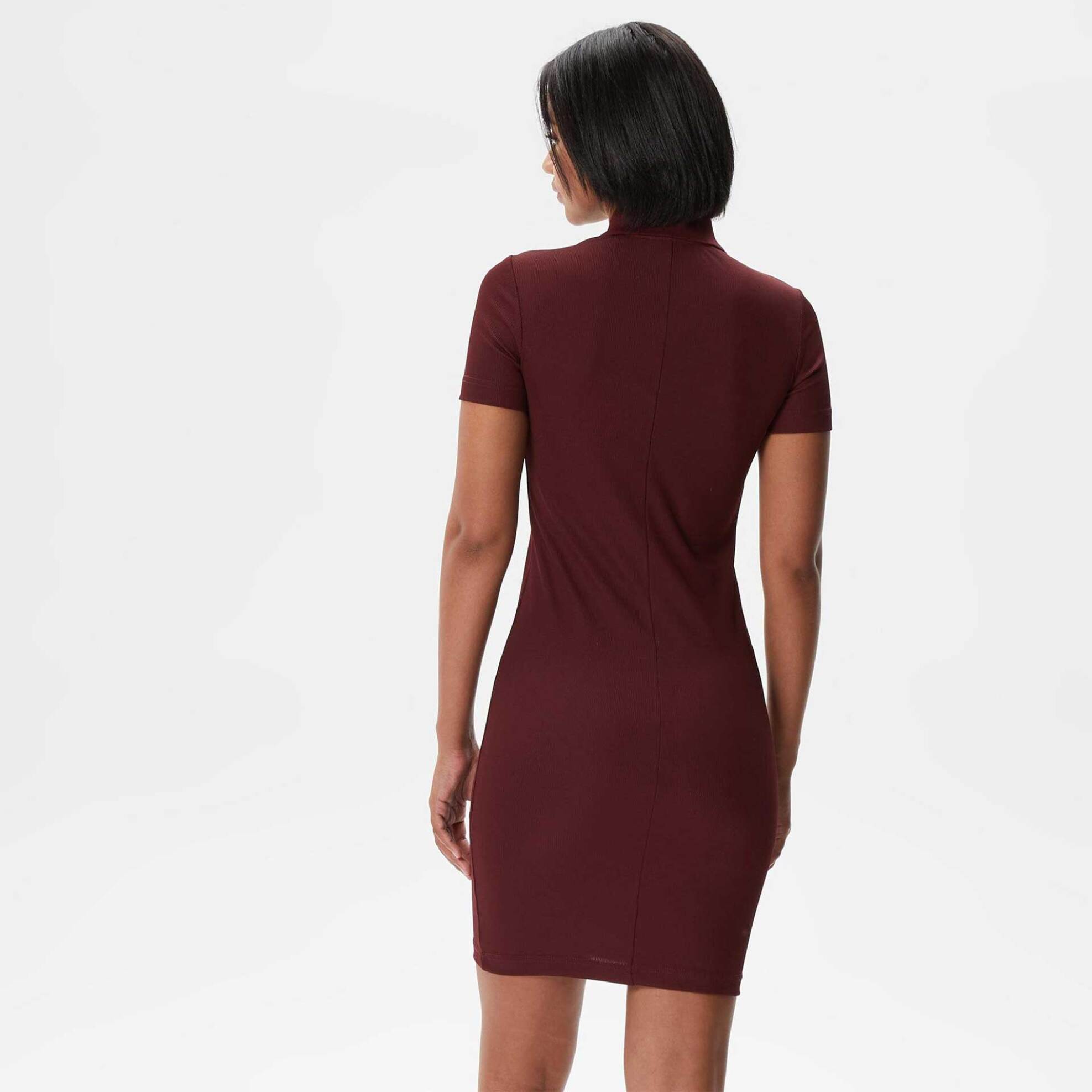 LACOSTE Lacoste γυναικείο mini φόρεμα πόλο μονόχρωμο με κεντημένο λογότυπο Slim Fit - EF3442 Μπορντό - 4