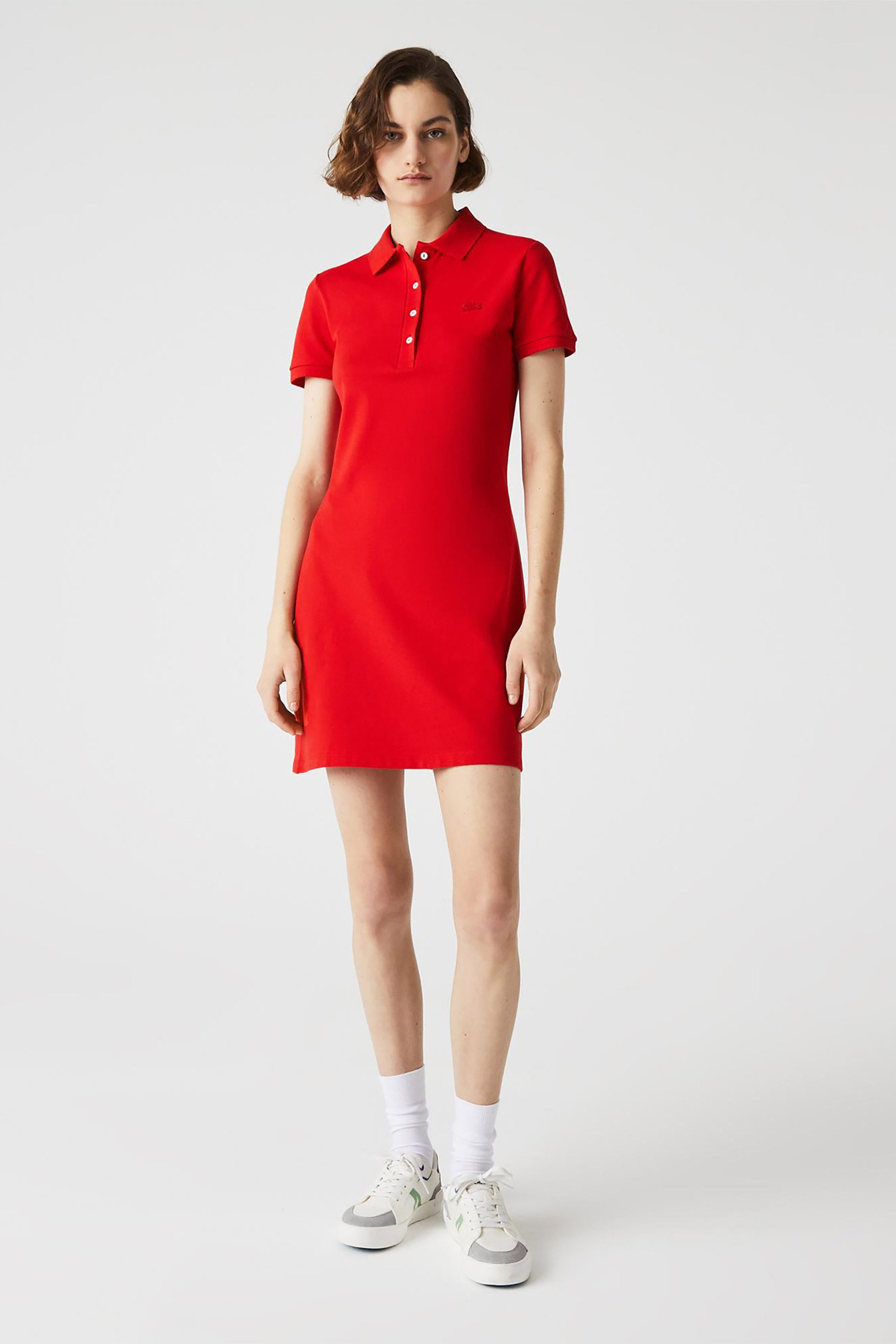 Lacoste γυναικείο mini φόρεμα πόλο πικέ με κεντημένο λογότυπο Slim Fit - EF5473 Κόκκινο
