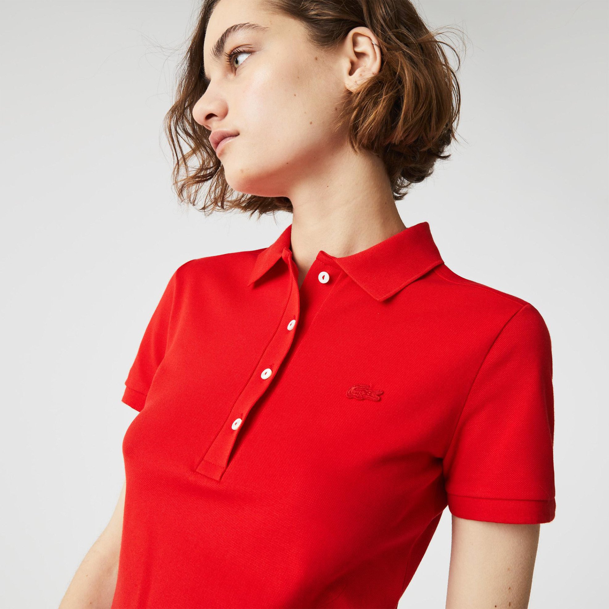 Lacoste γυναικείο mini φόρεμα πόλο πικέ με κεντημένο λογότυπο Slim Fit - EF5473 Κόκκινο