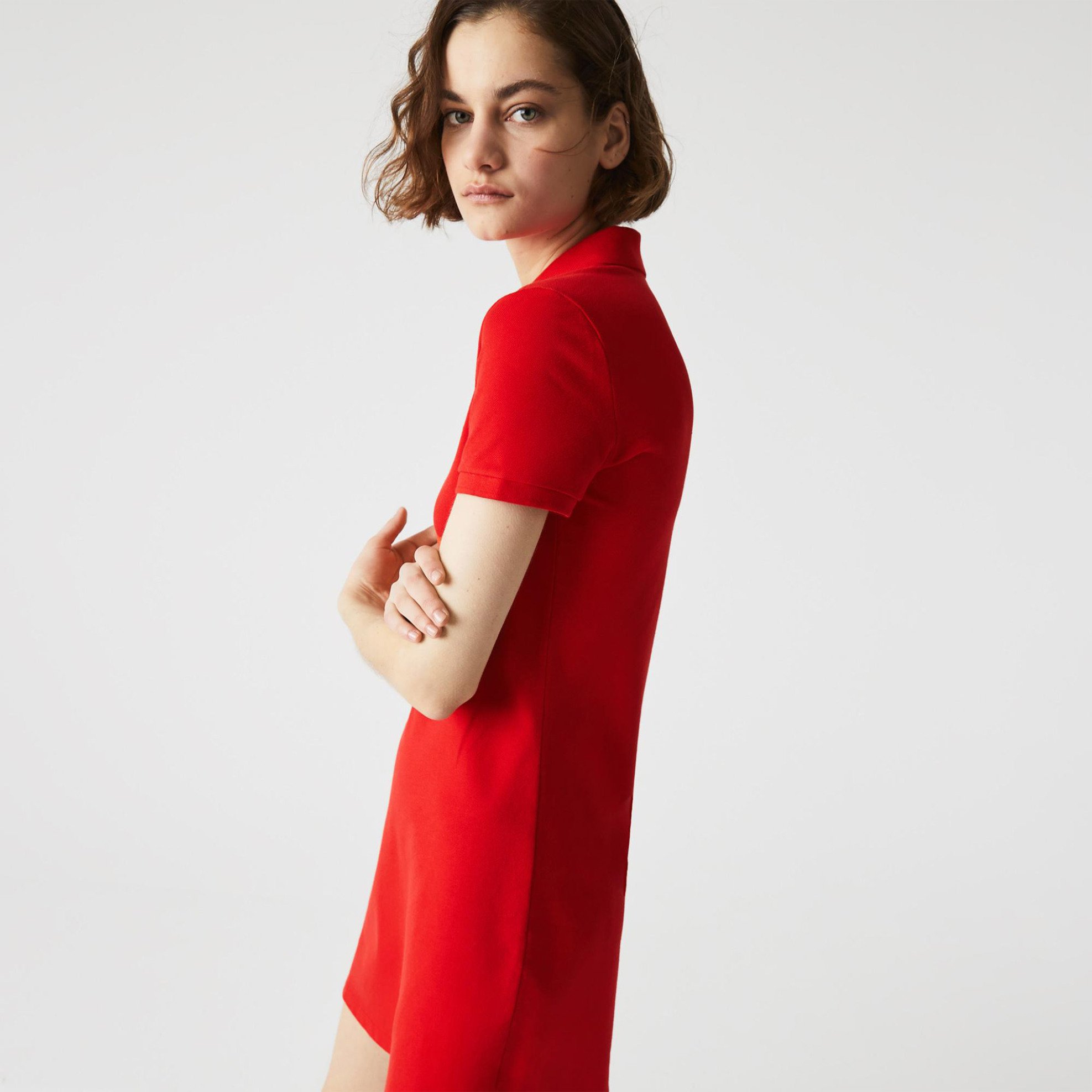 Lacoste Γυναικείο Mini Φόρεμα Πόλο Πικέ με Κεντημένο Λογότυπο Slim Fit - Ef5473 Κόκκινο