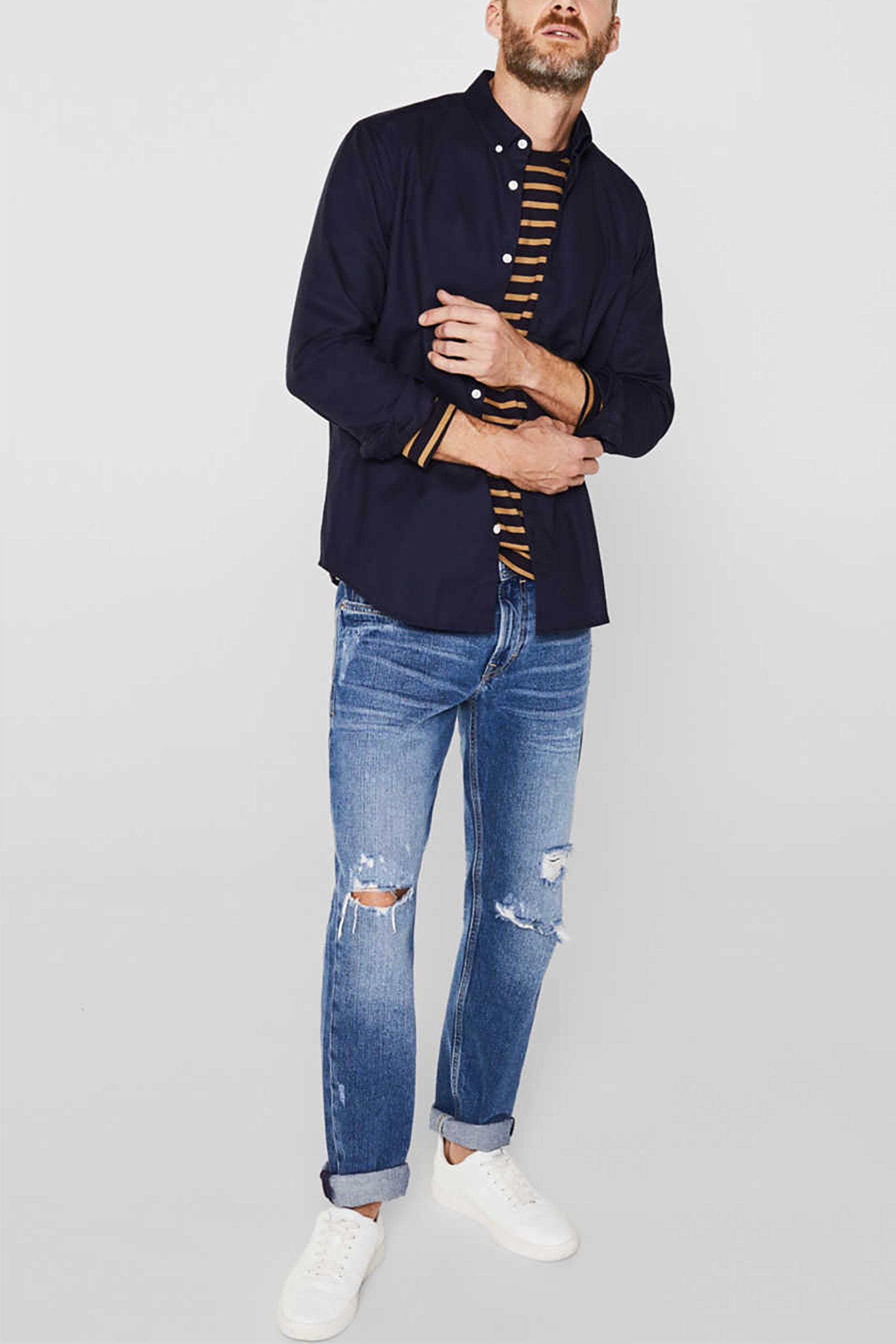 Esprit ανδρικό πουκάμισο με button-down γιακά Oxrford - 010EE2F302 Μπλε Σκούρο φωτογραφία