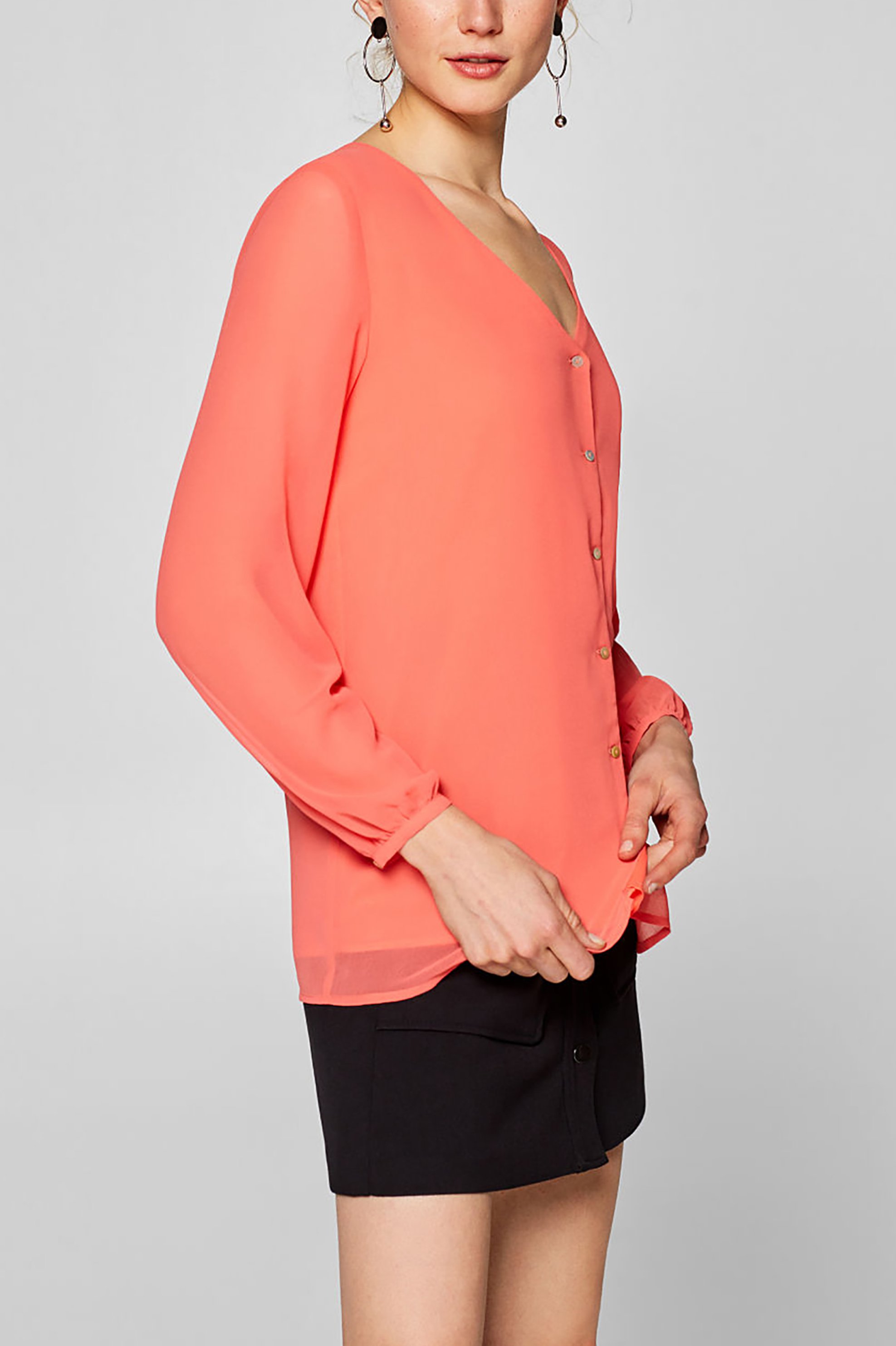 ESPRIT Esprit γυναικεία μπλούζα chiffon με κουμπάκια - 019EE1F015 Κοραλί