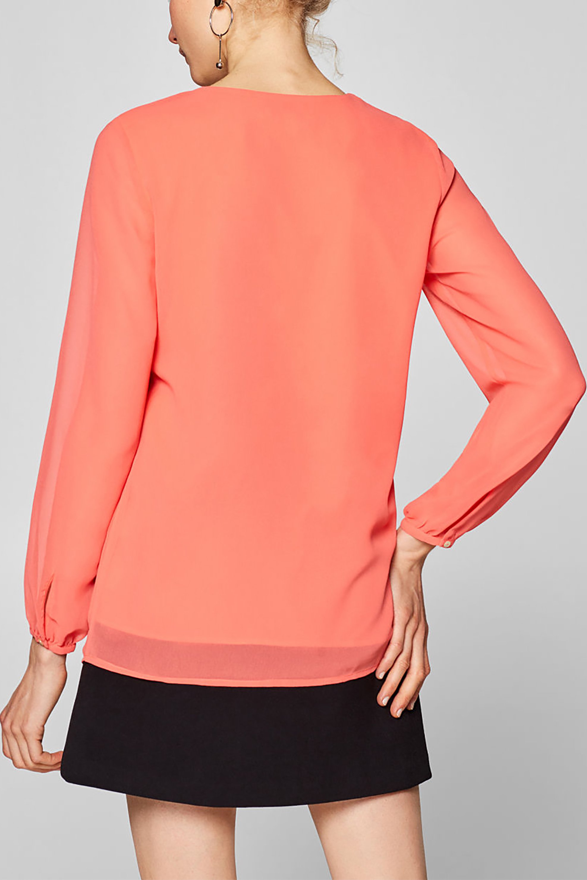 Esprit Γυναικεία Μπλούζα Chiffon με Κουμπάκια - 019Ee1F015 Κοραλί