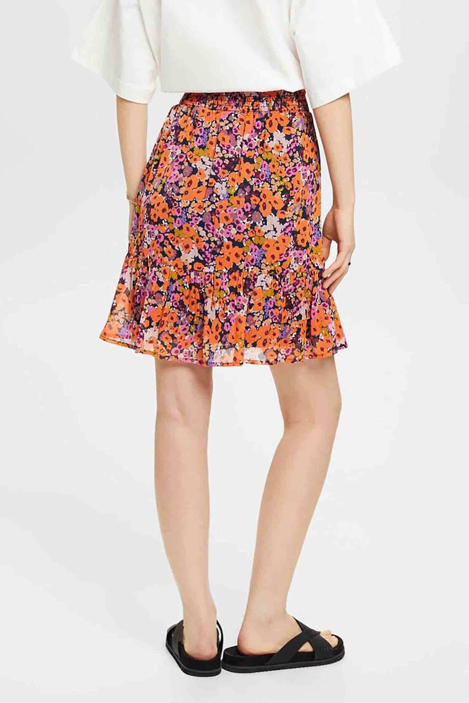 Esprit Γυναικεία Mini Φούστα με Floral Print Και Διακοσμητικό Βολάν Στο Τελείωμα - 023Ee1D303 Πορτοκαλί