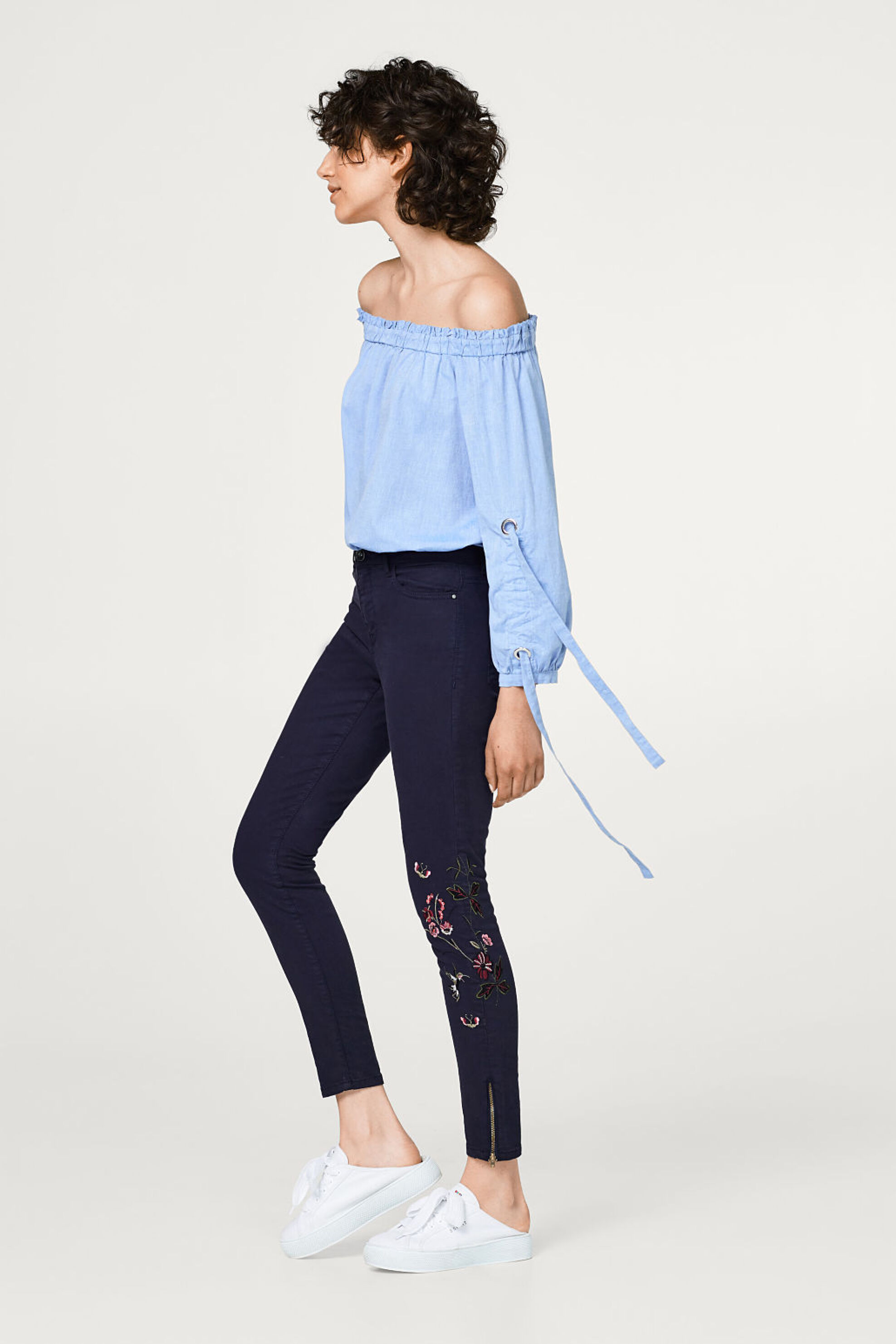 Γυναικείο σούπερ skinny παντελόνι με κέντημα Esprit - 038EE1B007 Μπλε Σκούρο φωτογραφία