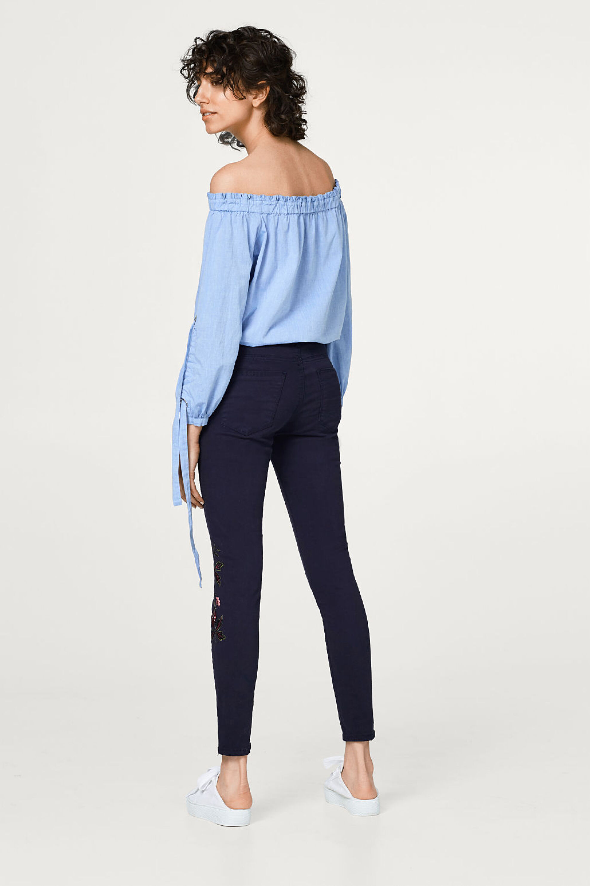 Γυναικείο Σούπερ Skinny Παντελόνι με Κέντημα Esprit - 038Ee1B007 Μπλε Σκούρο