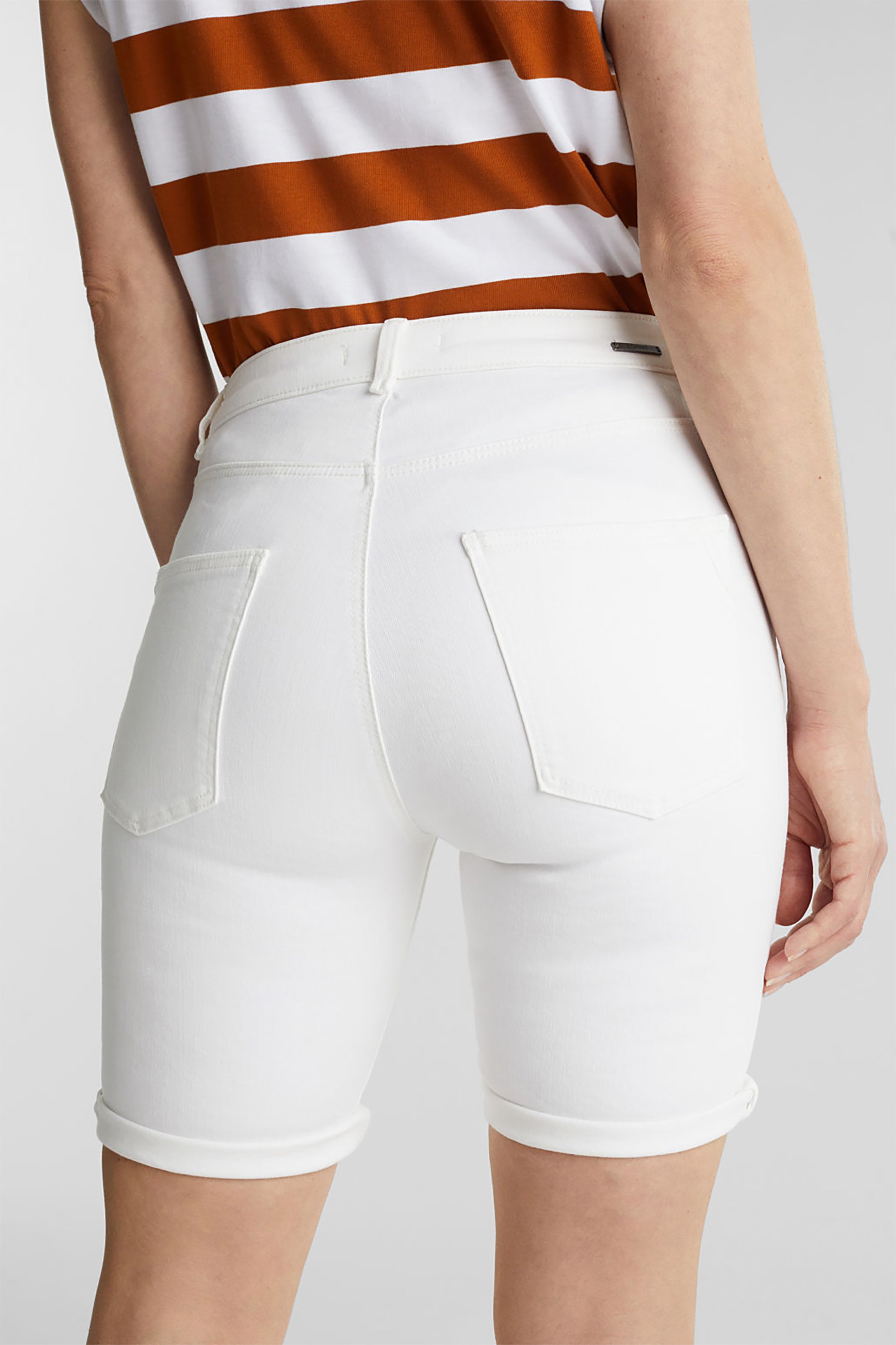 Esprit Γυναικεία Βερμούδα Μονόχρωμη με Ρεβέρ - 040Ee1C320 Λευκό