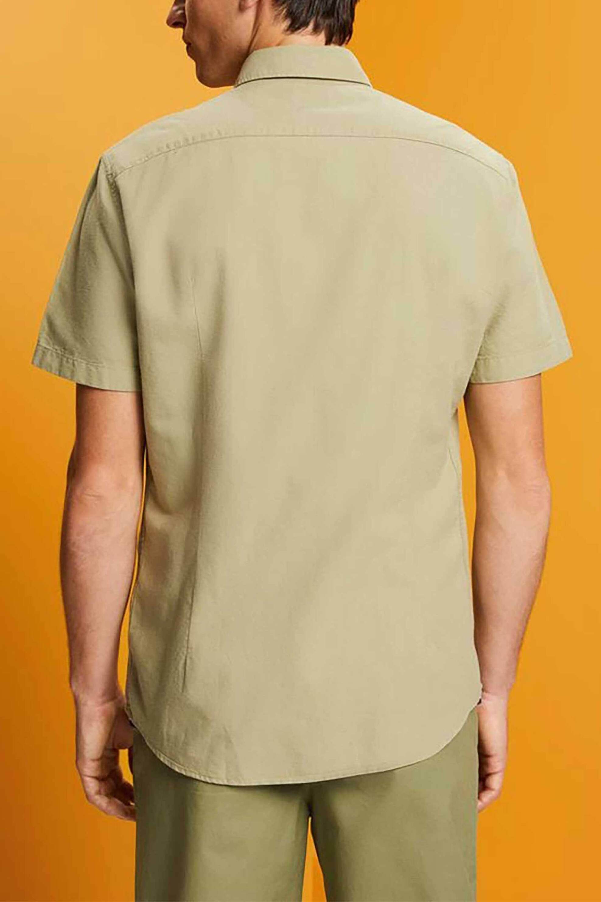 Esprit Ανδρικό Κοντομάνικο Πουκάμισο Button Down Μονόχρωμο Slim Fit - 043Ee2F302 Λαδί