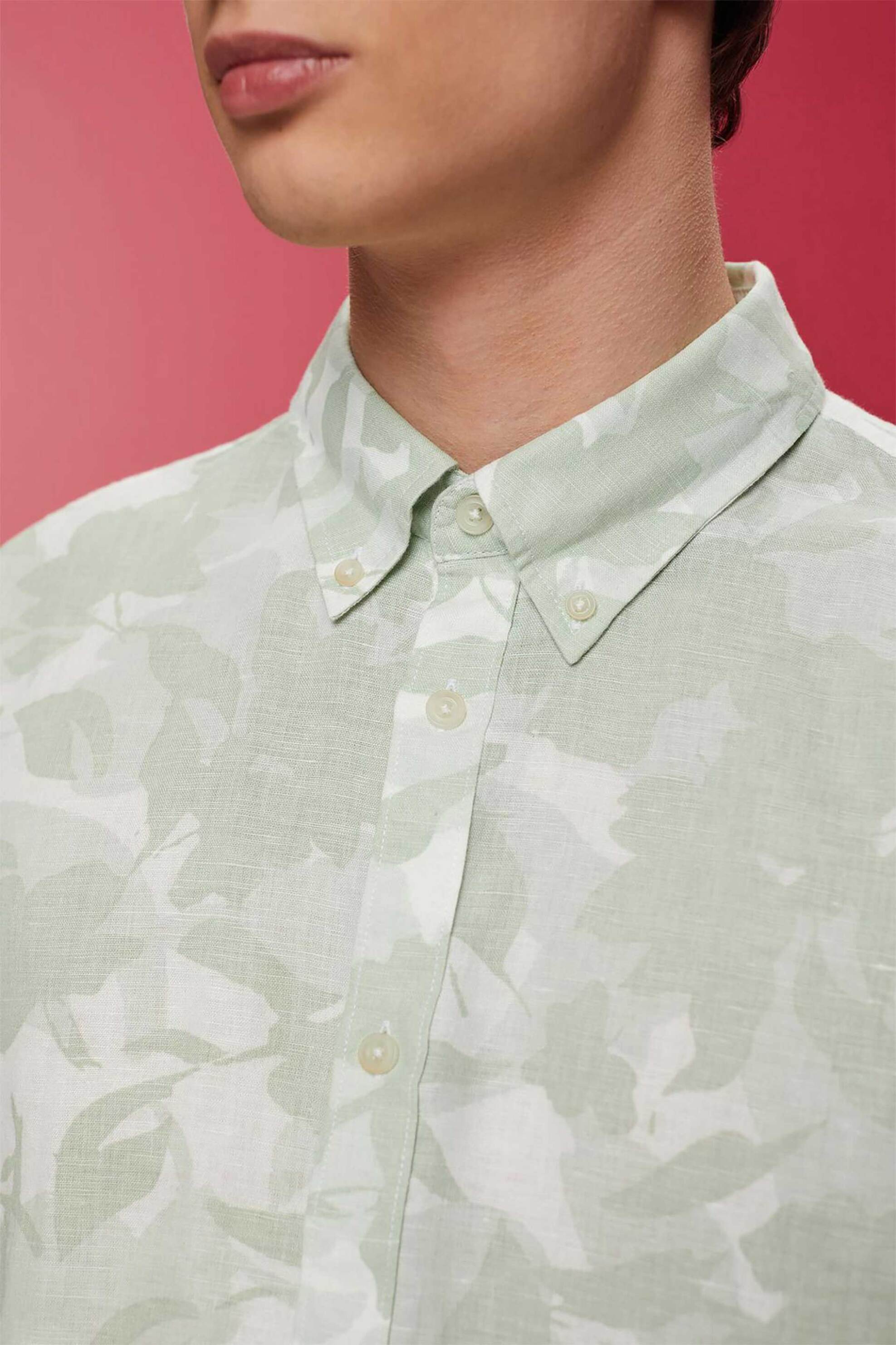 Esprit ανδρικό λινό πουκάμισο με all-over print και button-down γιακά - 043EE2F306 Πράσινο Ανοιχτό φωτογραφία