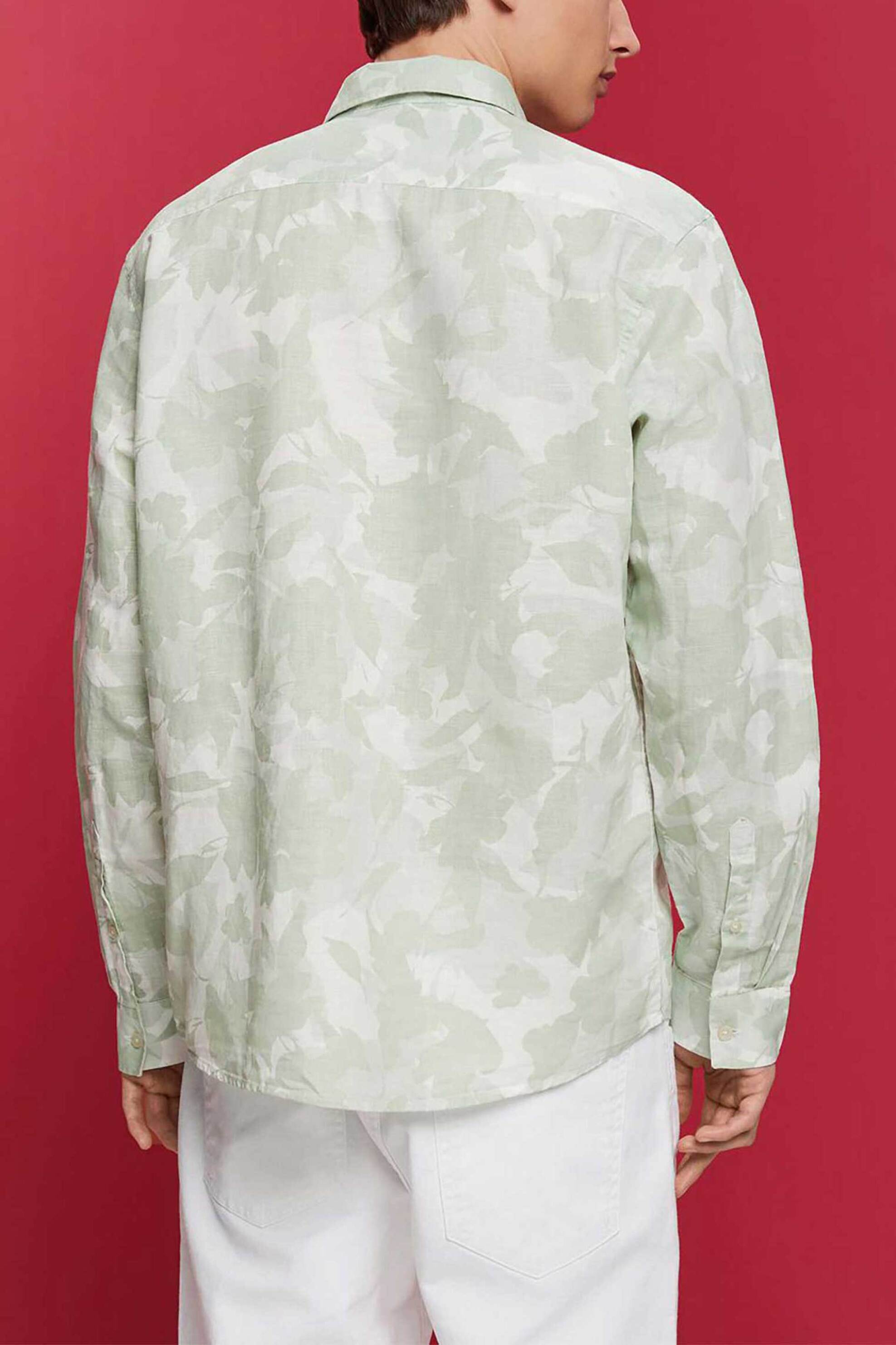 Esprit Ανδρικό Λινό Πουκάμισο με All-Over Print Και Button-Down Γιακά - 043Ee2F306 Πράσινο Ανοιχτό