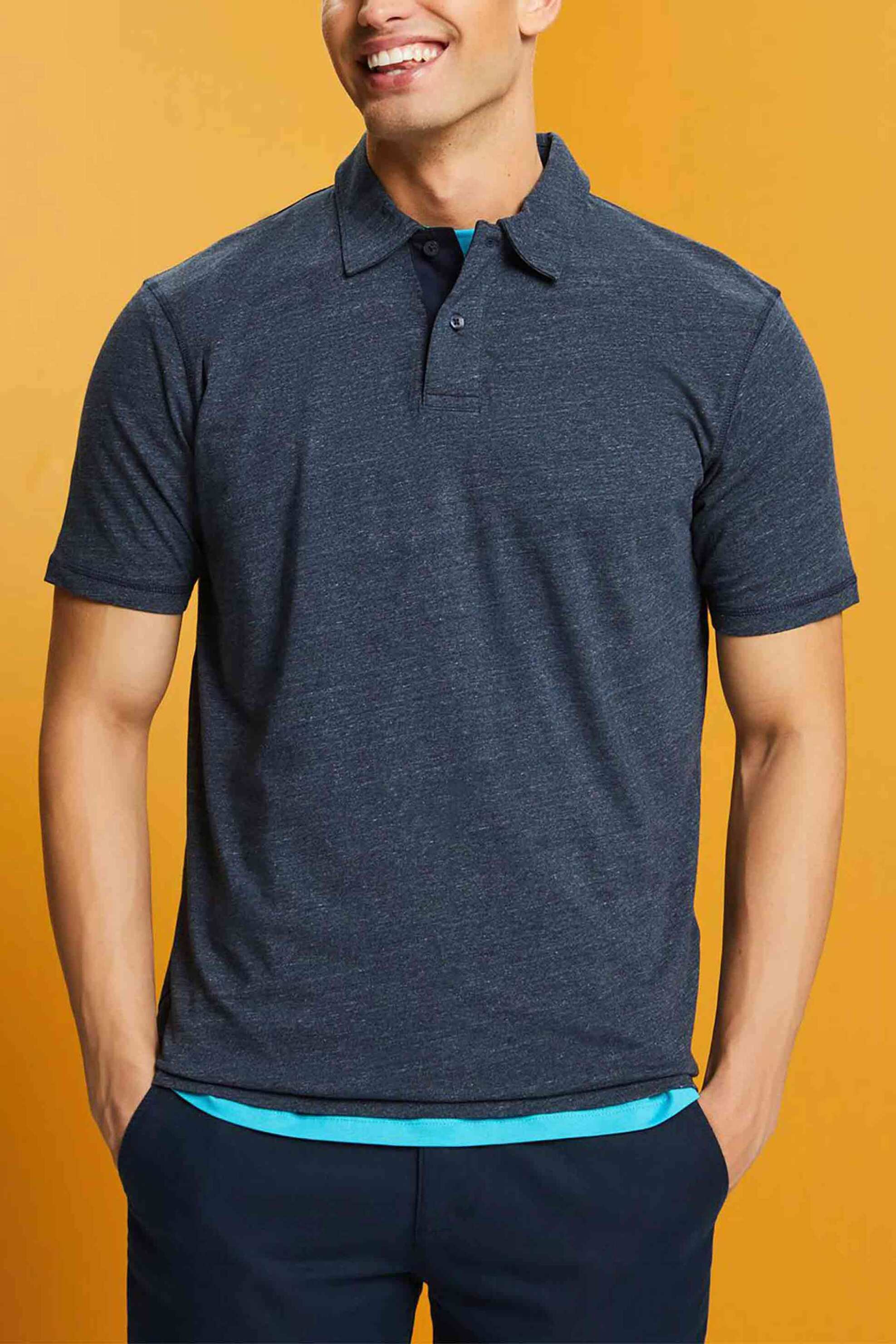 Esprit ανδρική μπλούζα πόλο μονόχρωμη με κλασικό γιακά και κεντημένο λογότυπο - 043EE2K302 Μπλε Σκούρο