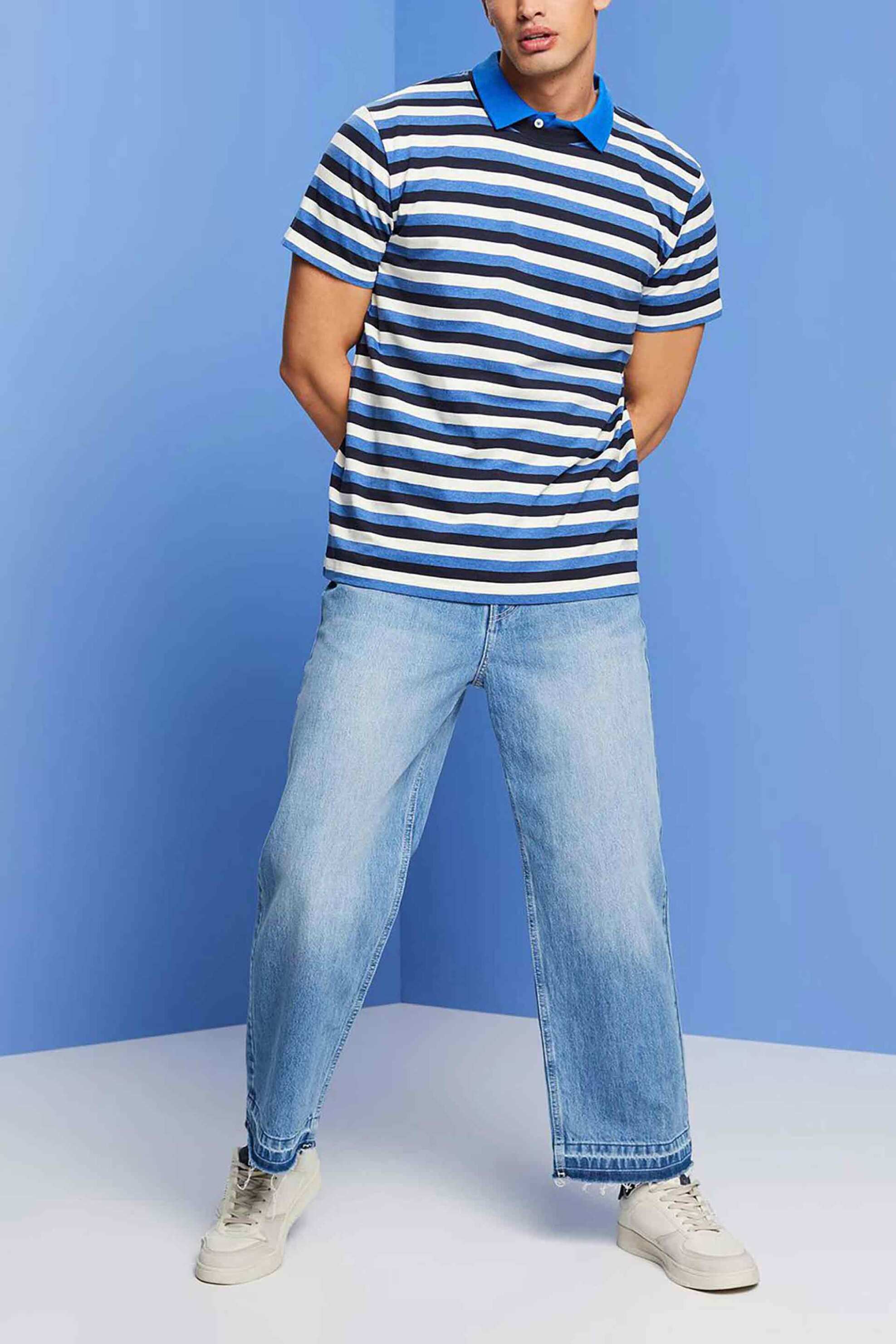 Esprit ανδρικό T-shirt με στρογγυλή λαιμόκοψη και τρίχρωμο ριγέ σχέδιο - 043EE2K314 Μπλε Σκούρο φωτογραφία