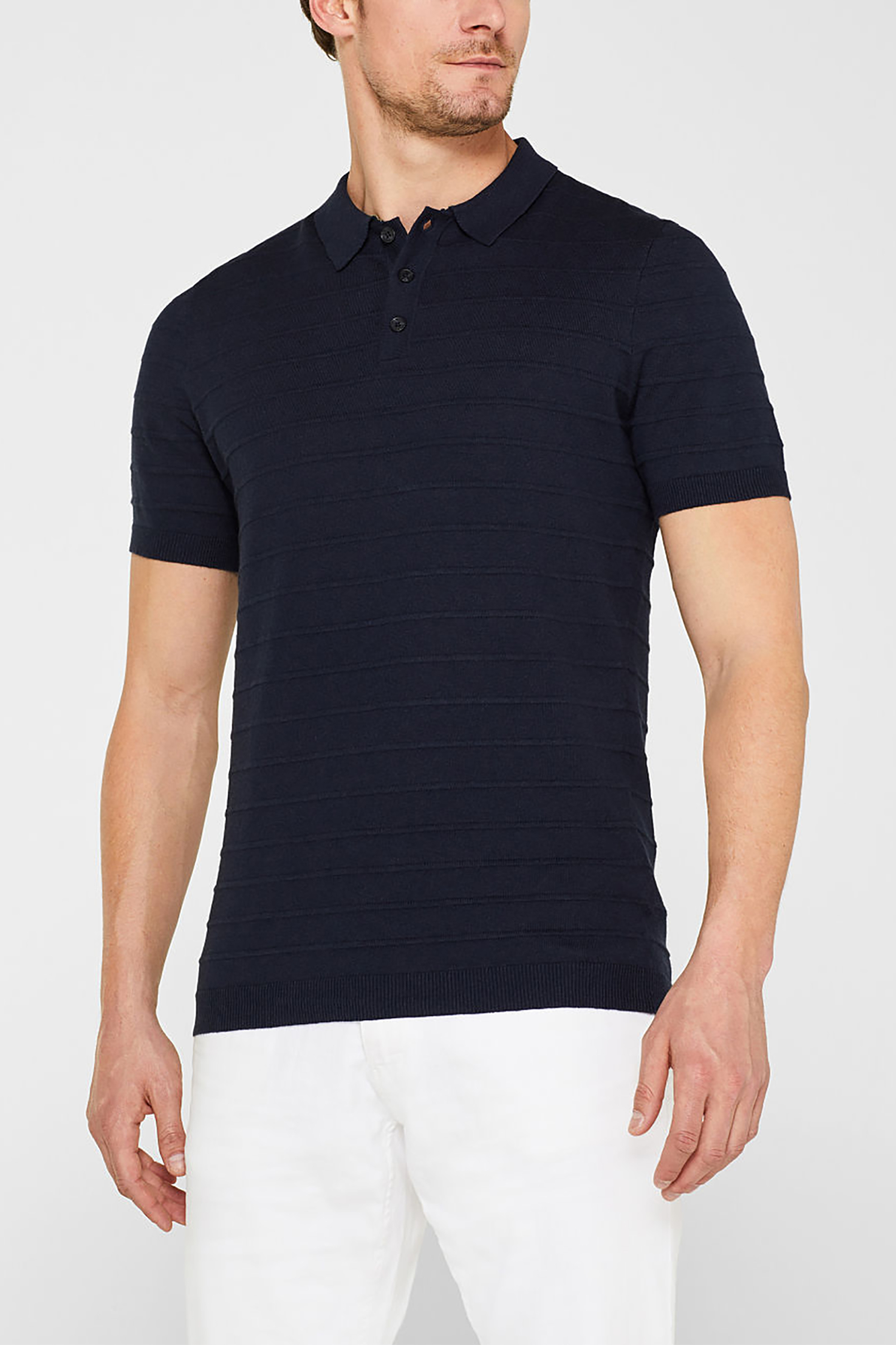 Esprit ανδρική πλεκτή πόλο μπλούζα κοντομάνικη - 049EE2I005 Μπλε