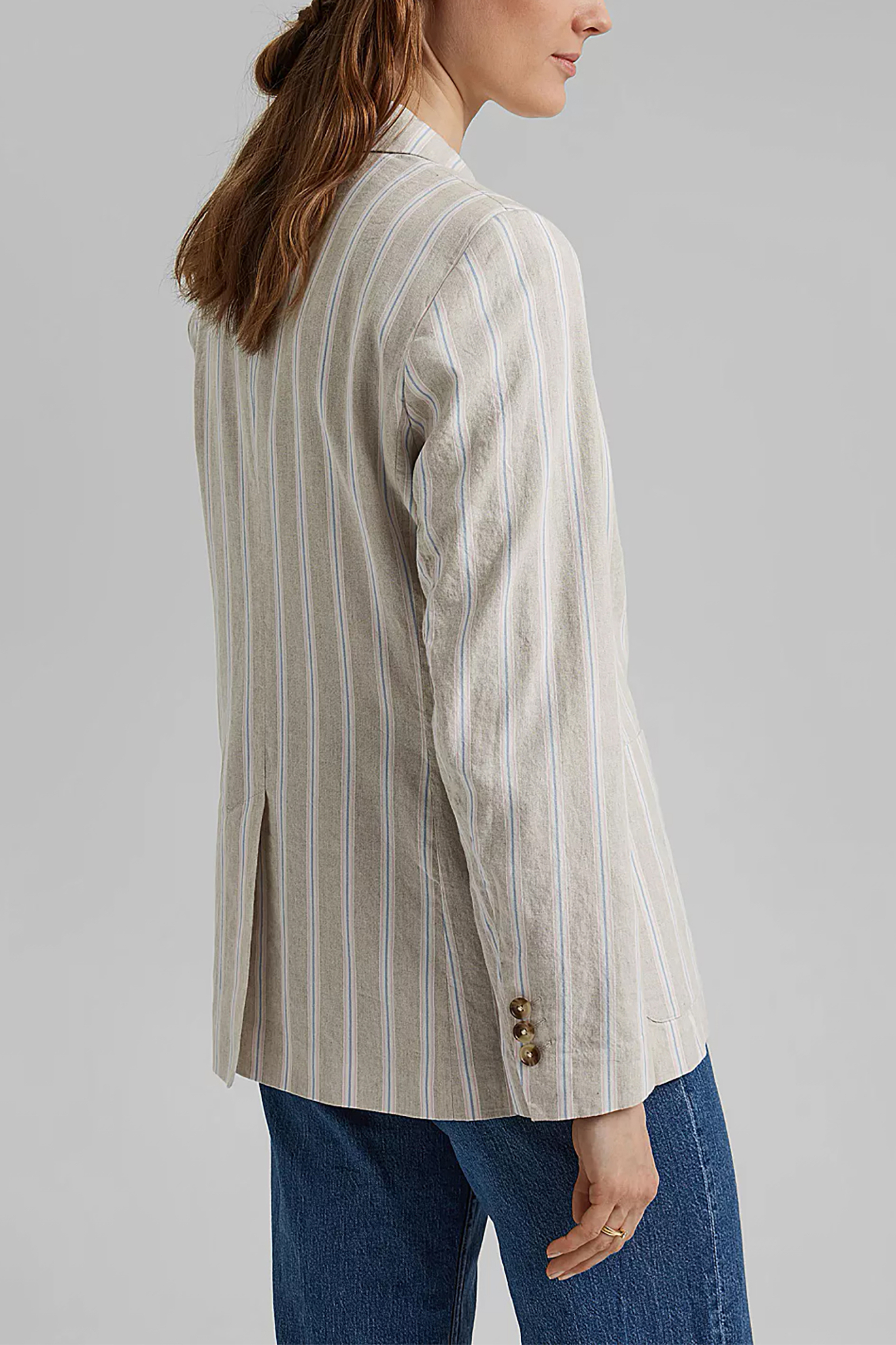 Esprit Γυναικείο Blazer με Σταυρωτό Κούμπωμα Και Ριγέ Σχέδιο - 051Ee1G304 Μπεζ