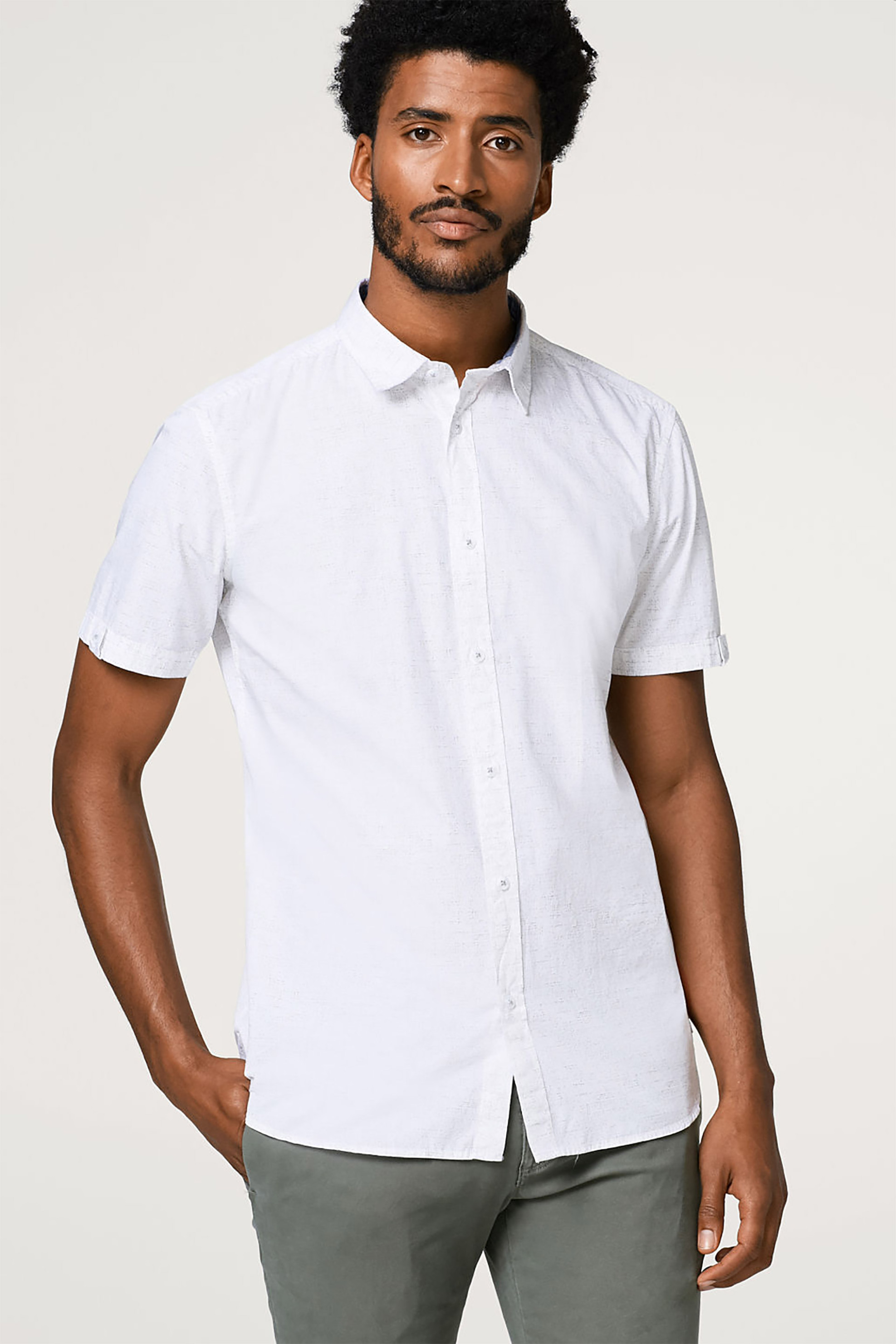 ESPRIT Esprit ανδρικό πουκάμισο με κοντό μανίκι - 068EE2F002 Λευκό