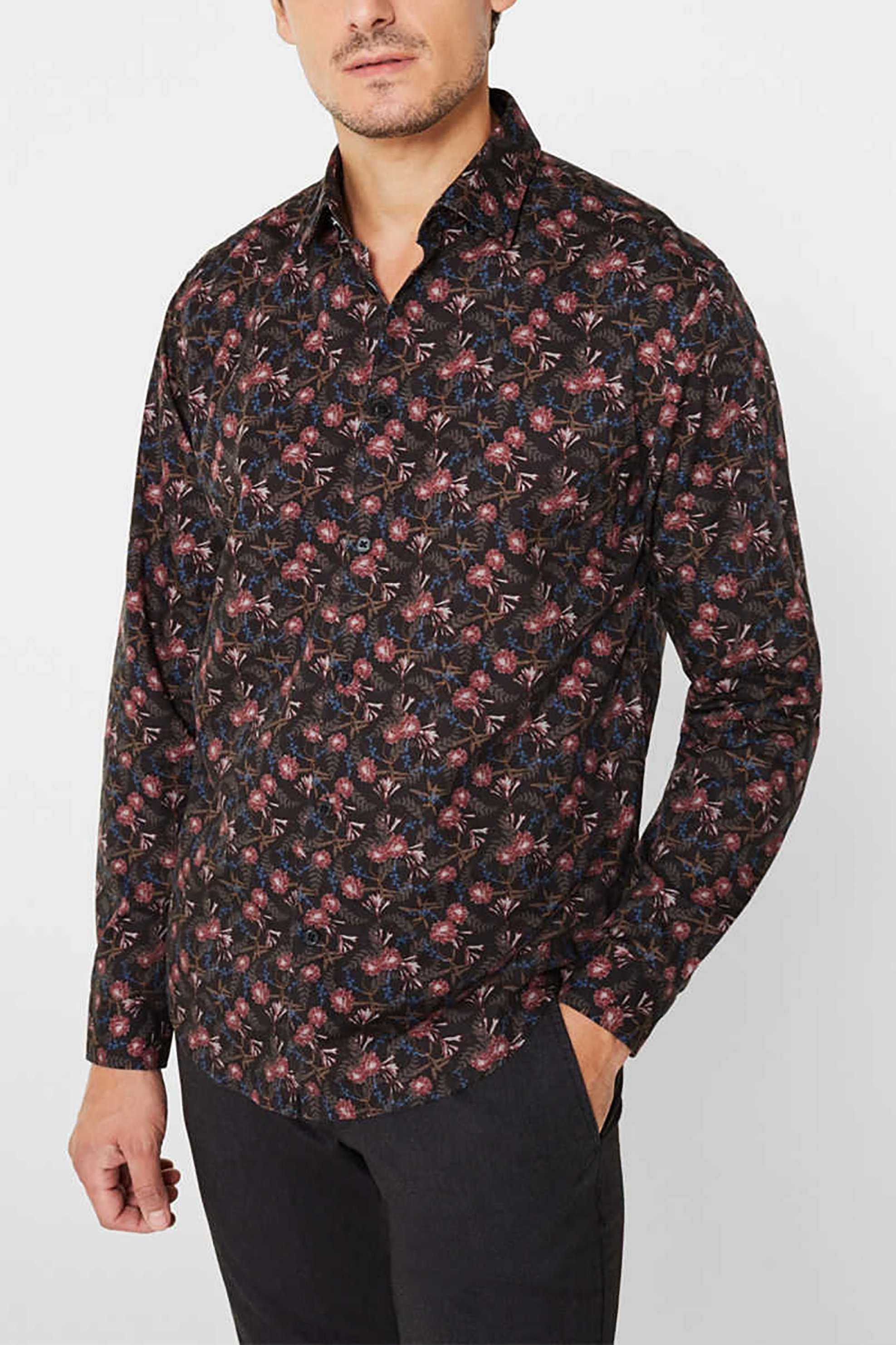 ESPRIT Εsprit ανδρικό πουκάμισο με μικροσχέδιο slim fit - 109EE2F008 Μαύρο