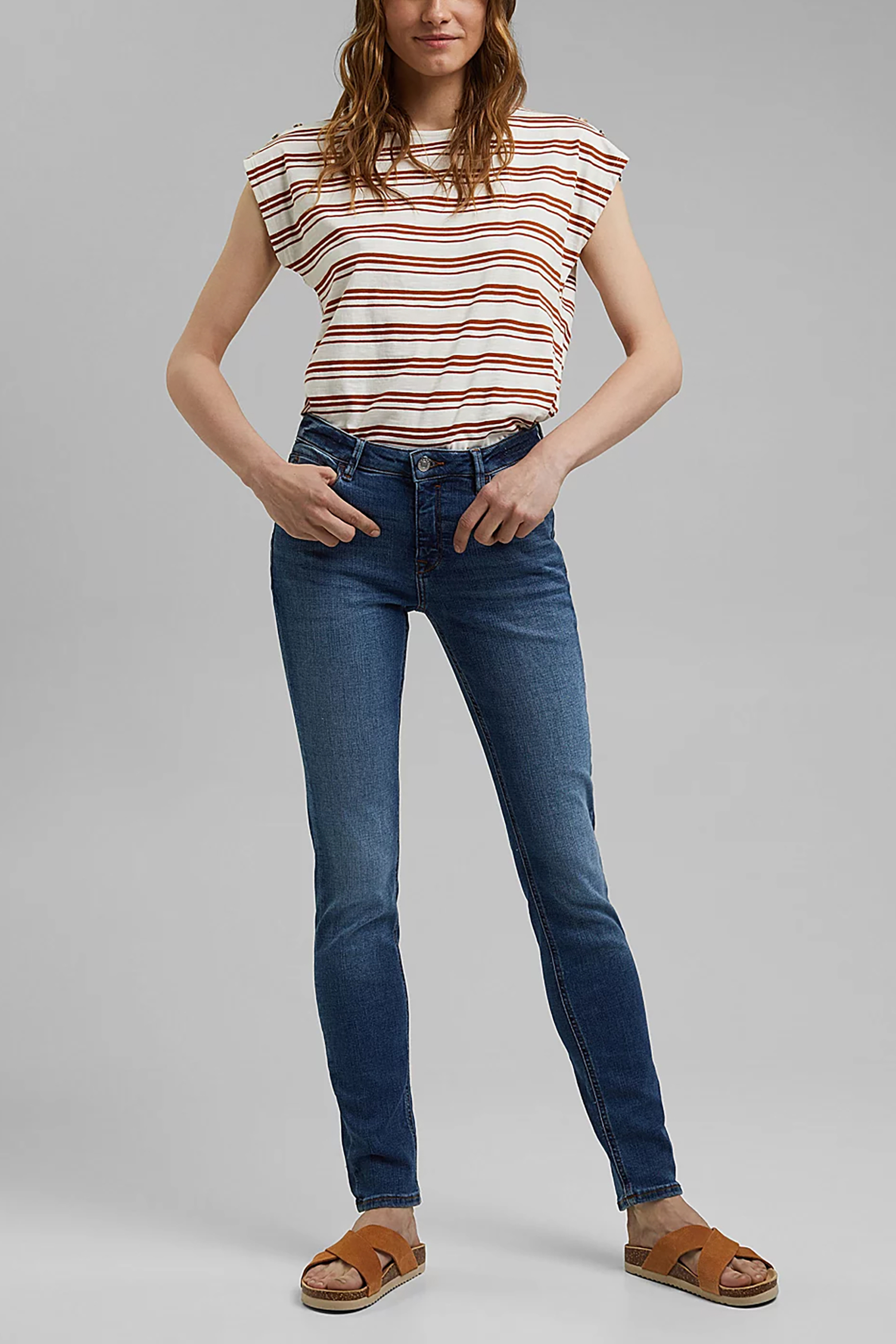 Esprit Esprit γυναικείο τζιν παντελόνι πεντάτσεπο με logo patch Slim Fit - 990EE1B330 Denim Blue Ανοιχτό 2025
