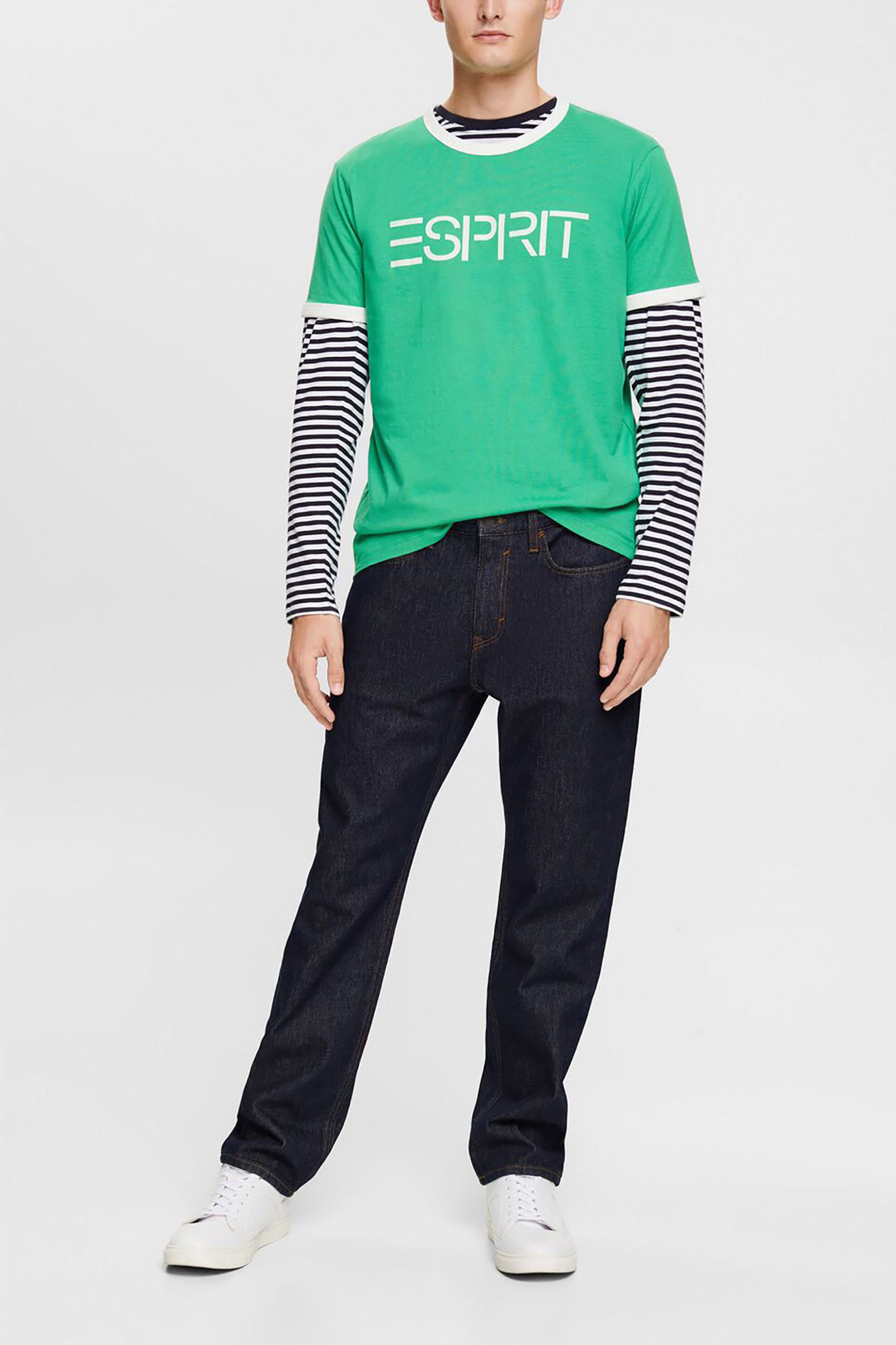 ESPRIT Esprit ανδρικό τζιν παντελόνι μονόχρωμο πεντάτσεπο με logo patch πίσω - 992EE2B303 Denim Blue Σκούρο